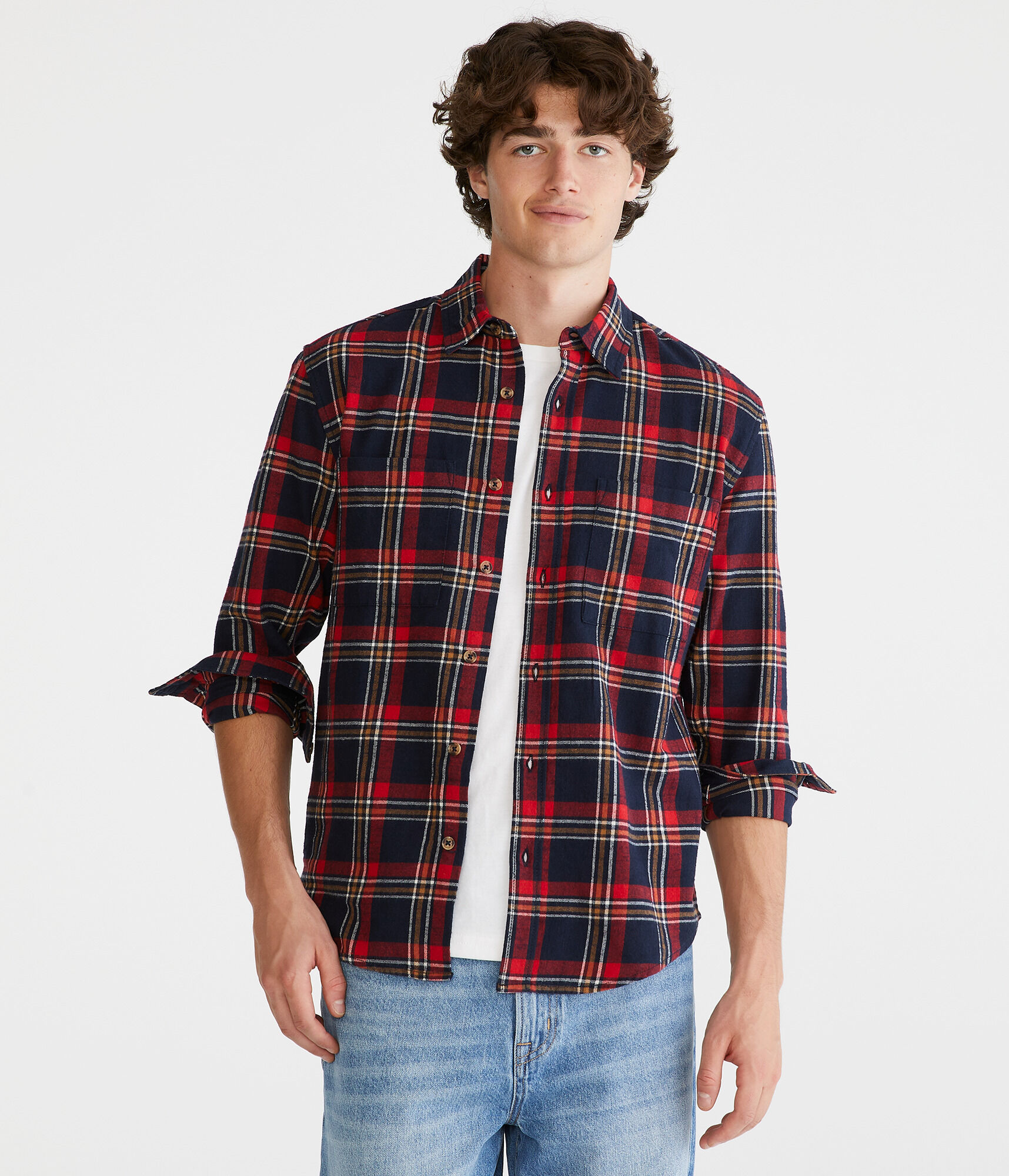 Long Sleeve Relaxed Plaid Slub Flannel Shirt