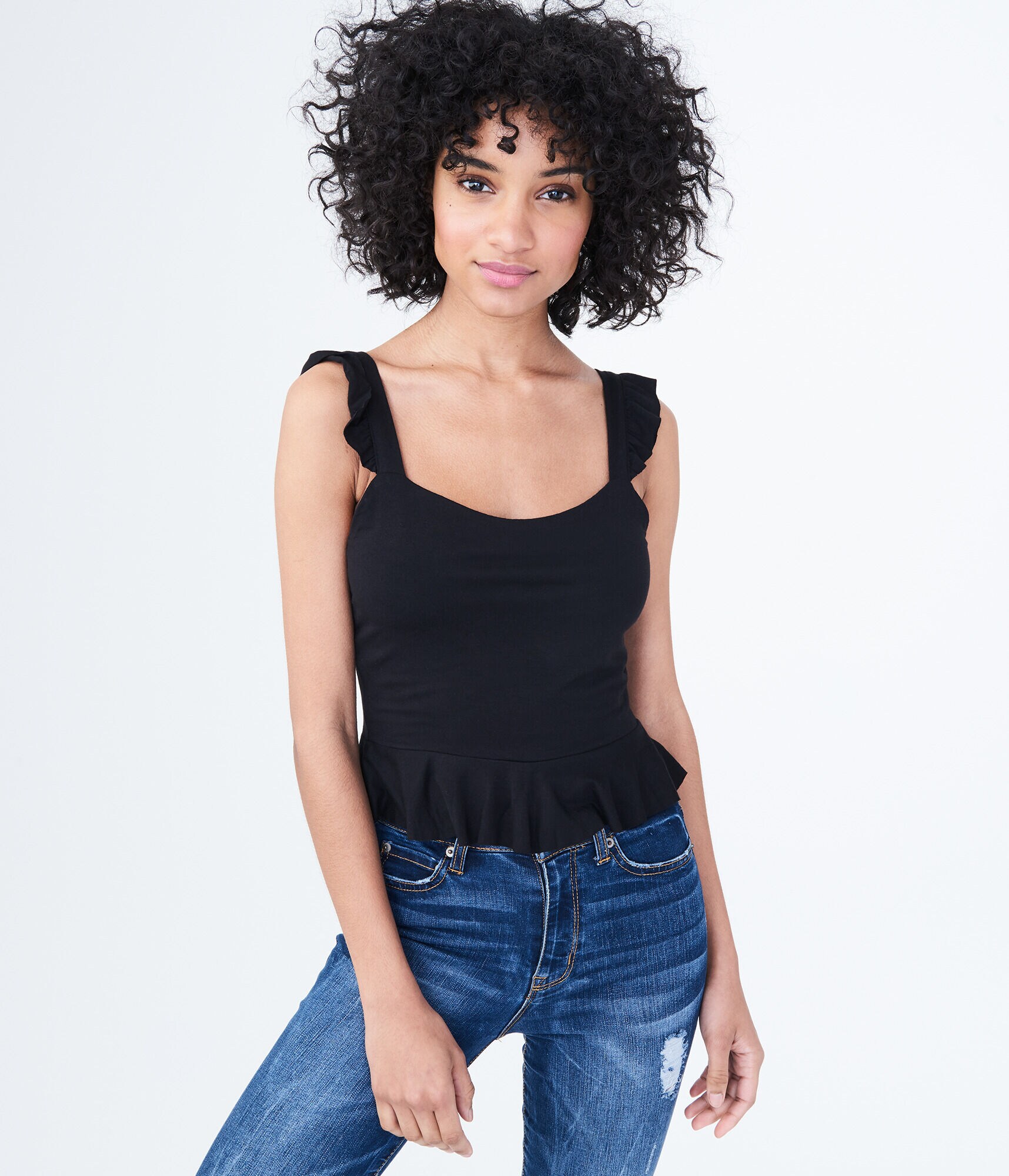 Solid Ruffle Crop Tank