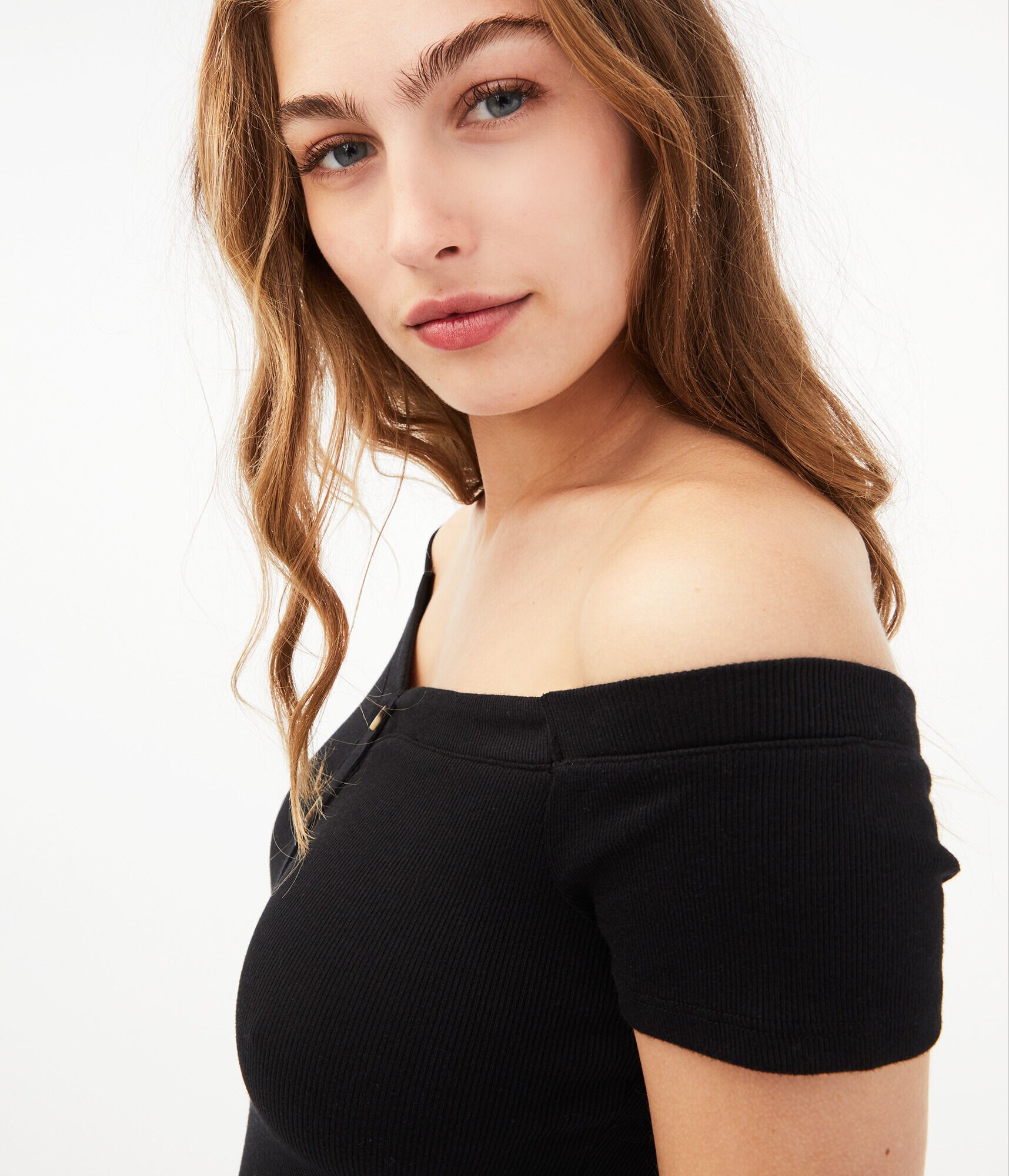 Seriously Soft Off-The-Shoulder Henley Bodycon Top