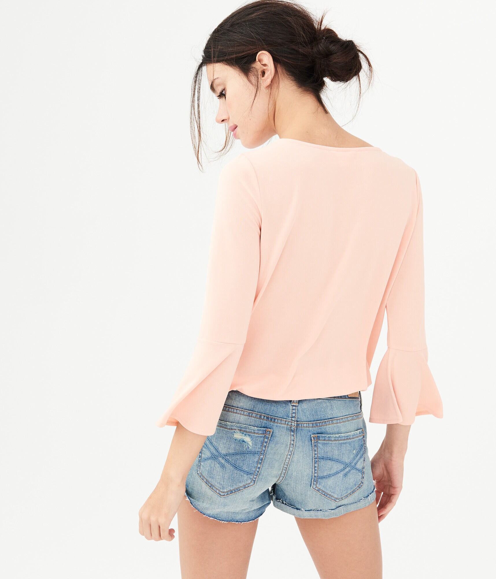Long Sleeve Lace-Up Peasant Top