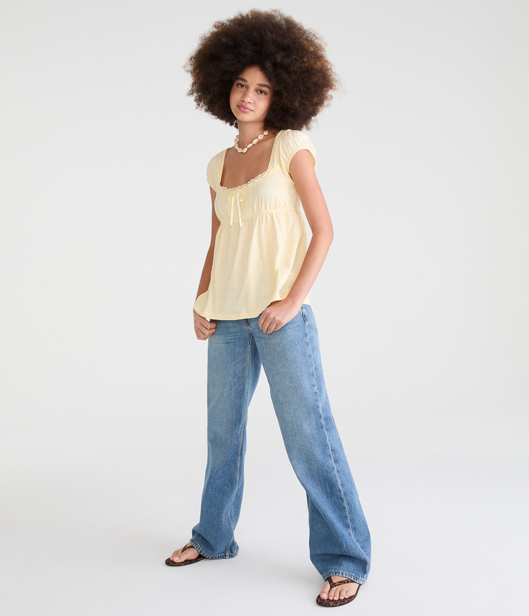 Super Low-Rise Baggy Wide Leg Heart Stitch Jean