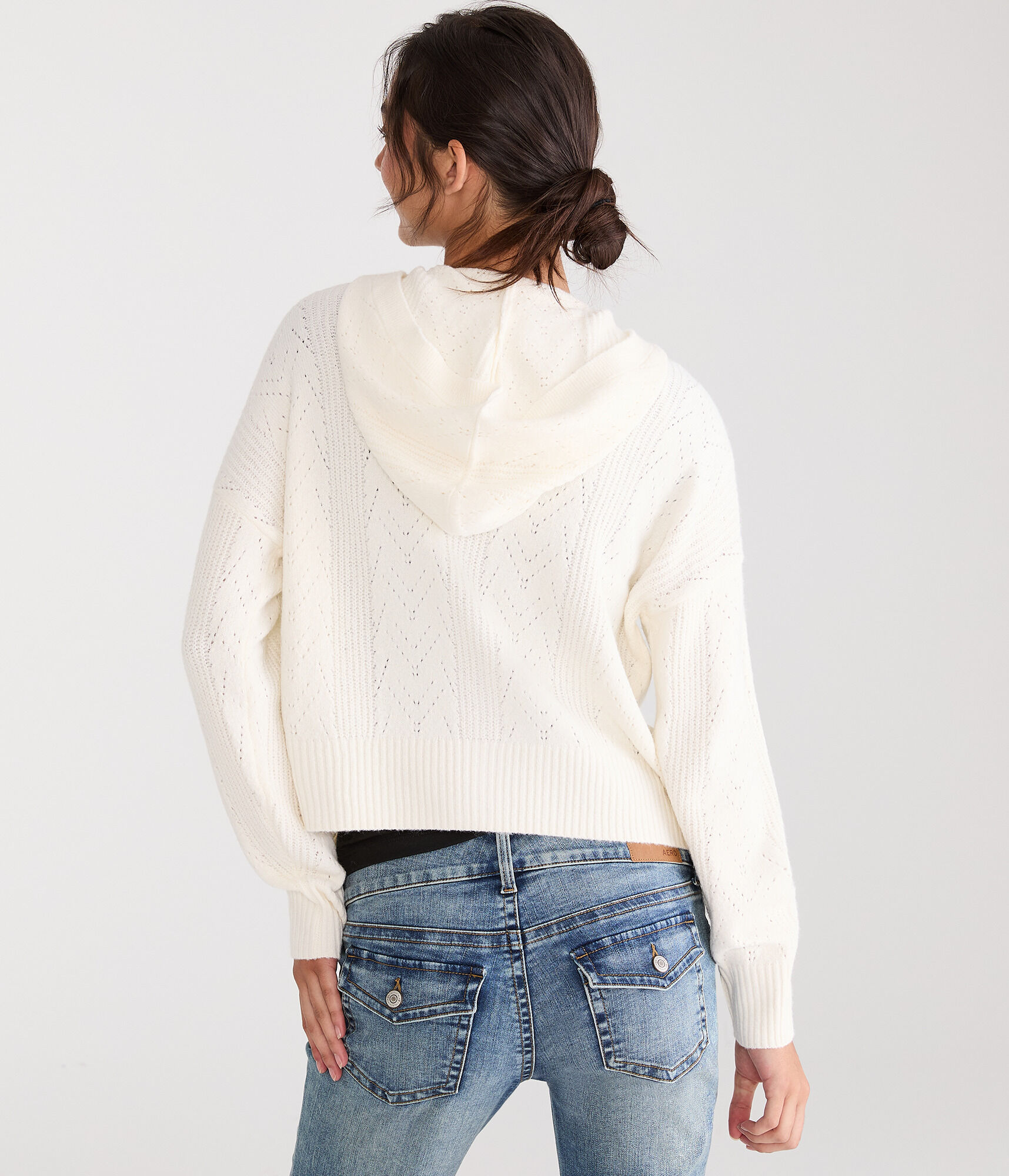 Cozy Pointelle Full-Zip Sweater Hoodie