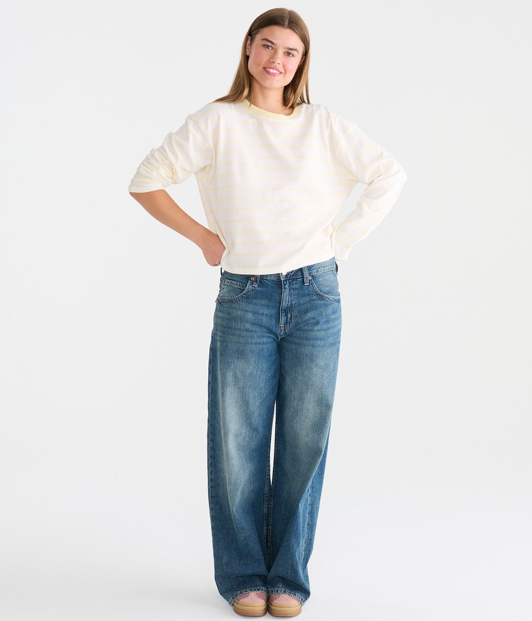 Long Sleeve Striped Oversized Crew Tee