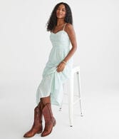 Solid Sweetheart Eyelet Midi Dress