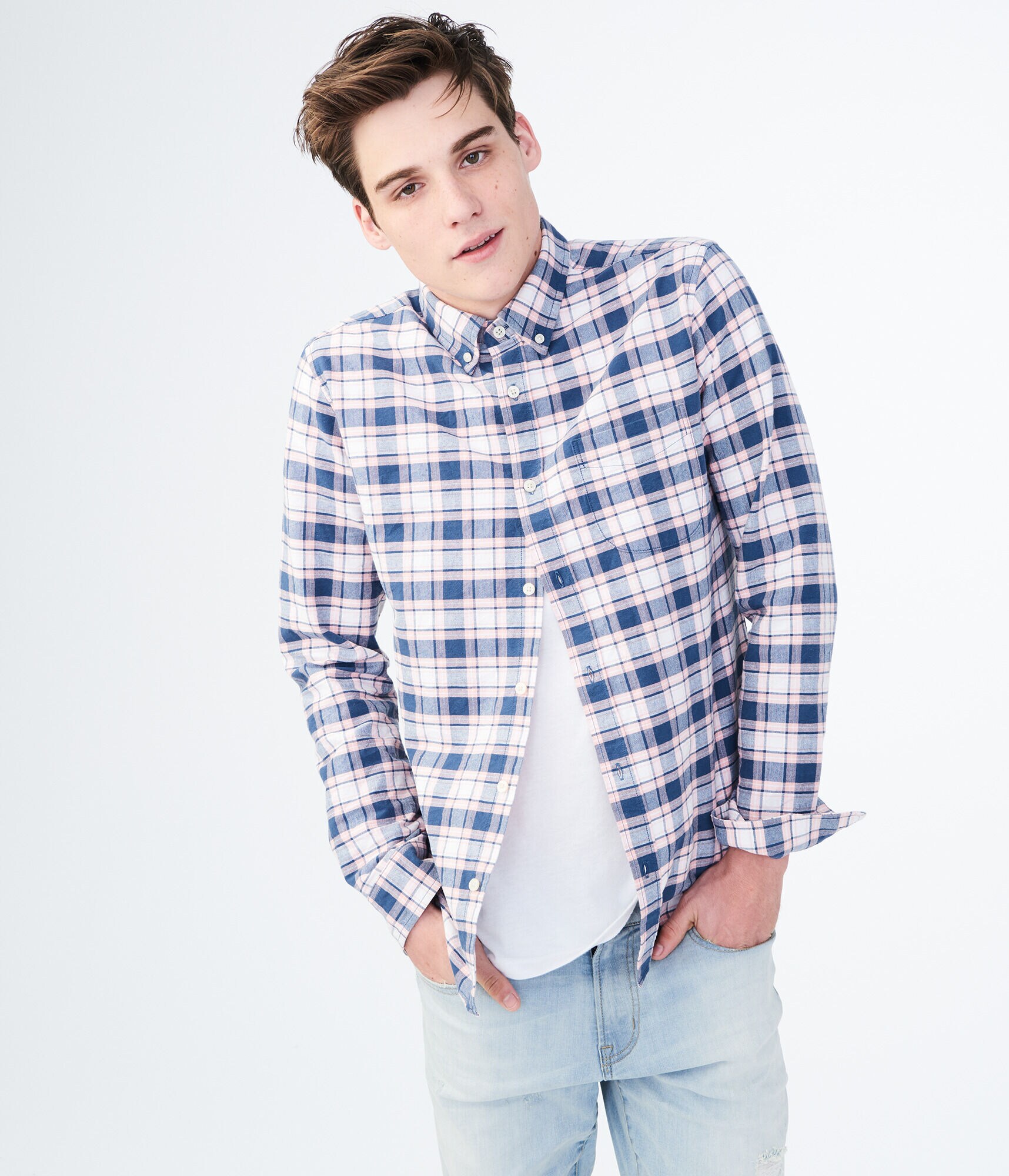 Long Sleeve Plaid Oxford Woven Shirt