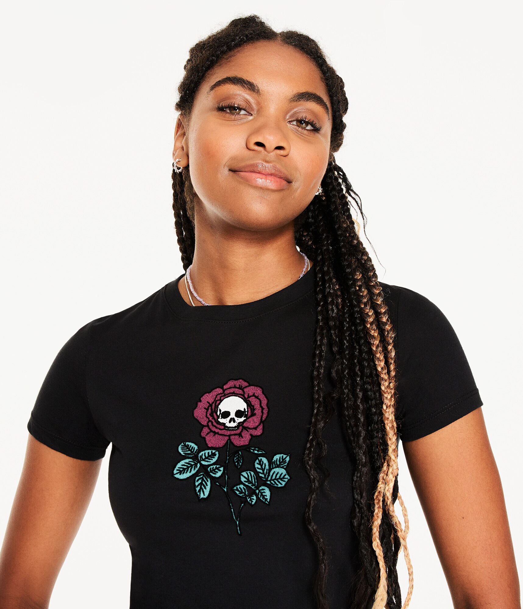 Skull Rose Flocked Graphic Tee
