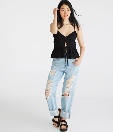 Ruffled Tie-Front Babydoll Tank