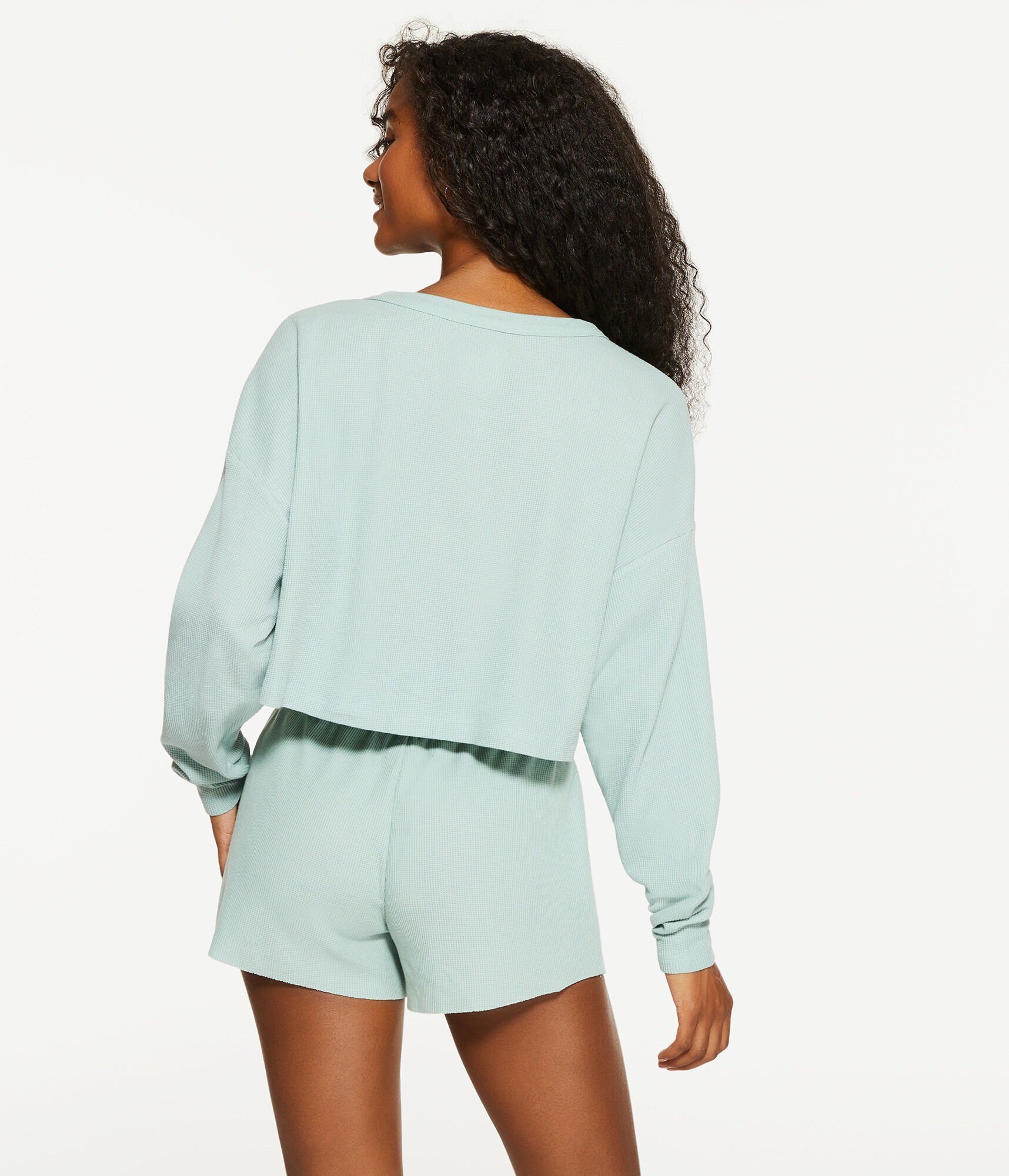 Waffle-Knit Cropped Sleep Cardigan