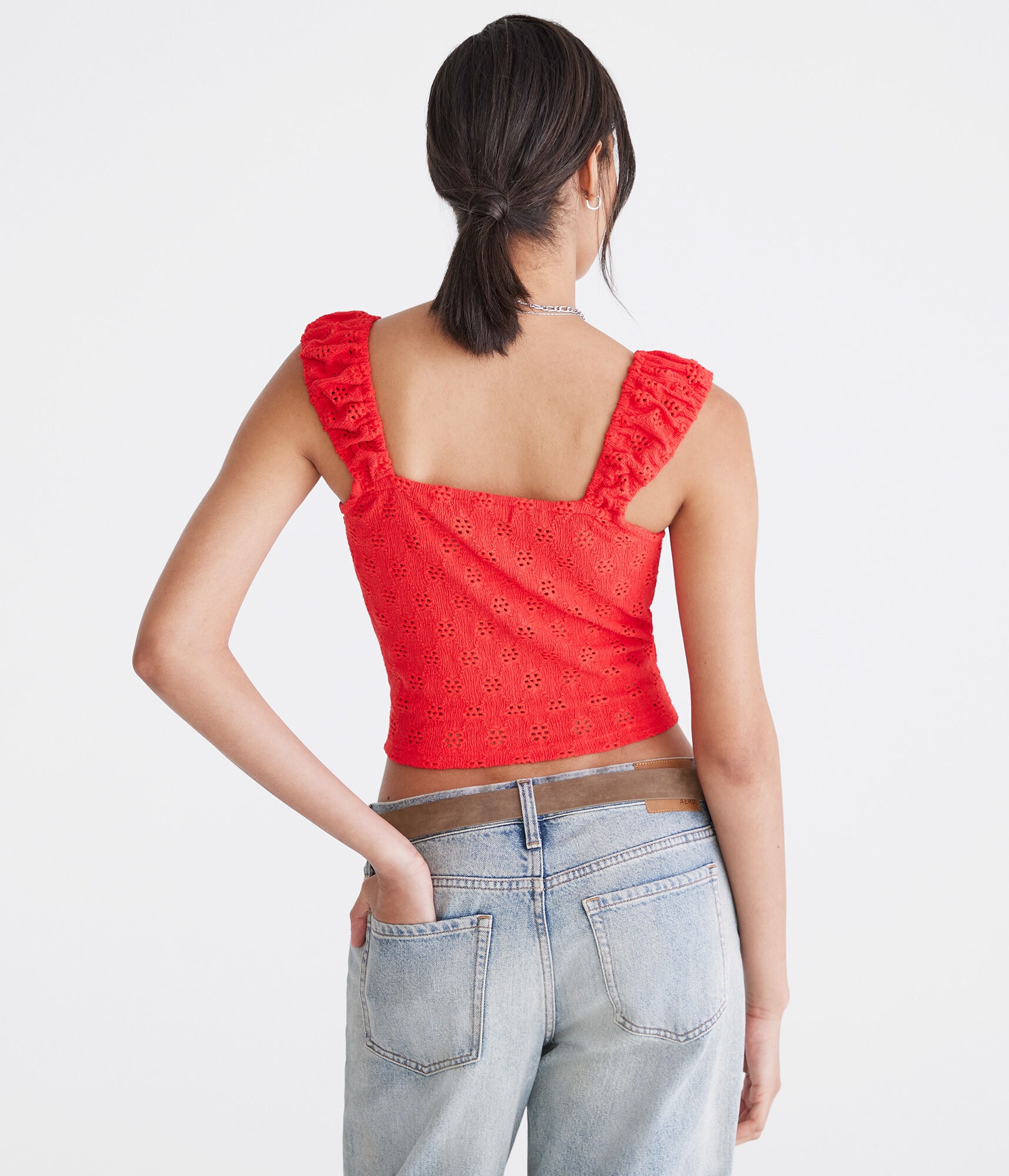 Eyelet Square-Neck Crop Top