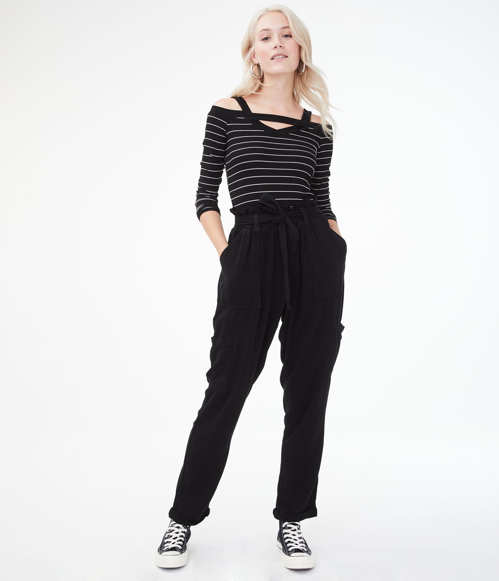 High-Rise Tie-Front Tapered Pant