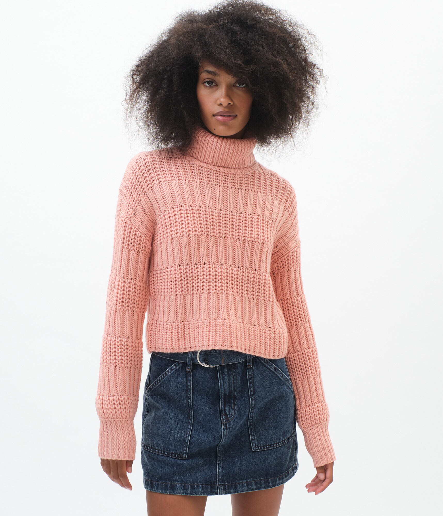 Mixed-Stitch Turtleneck Sweater