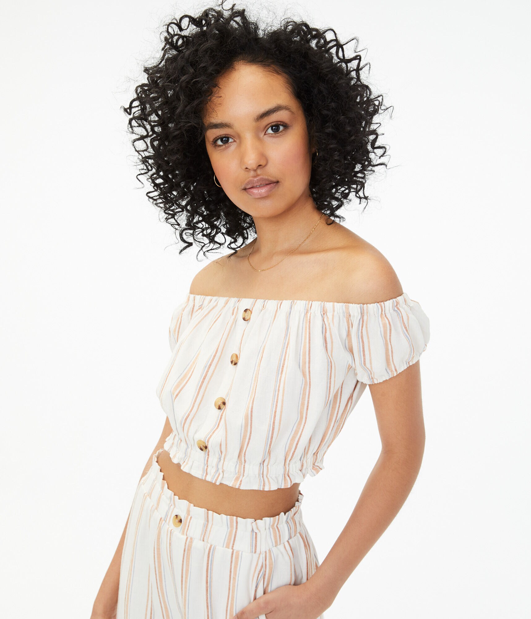 Striped Off-The-Shoulder Crop Top
