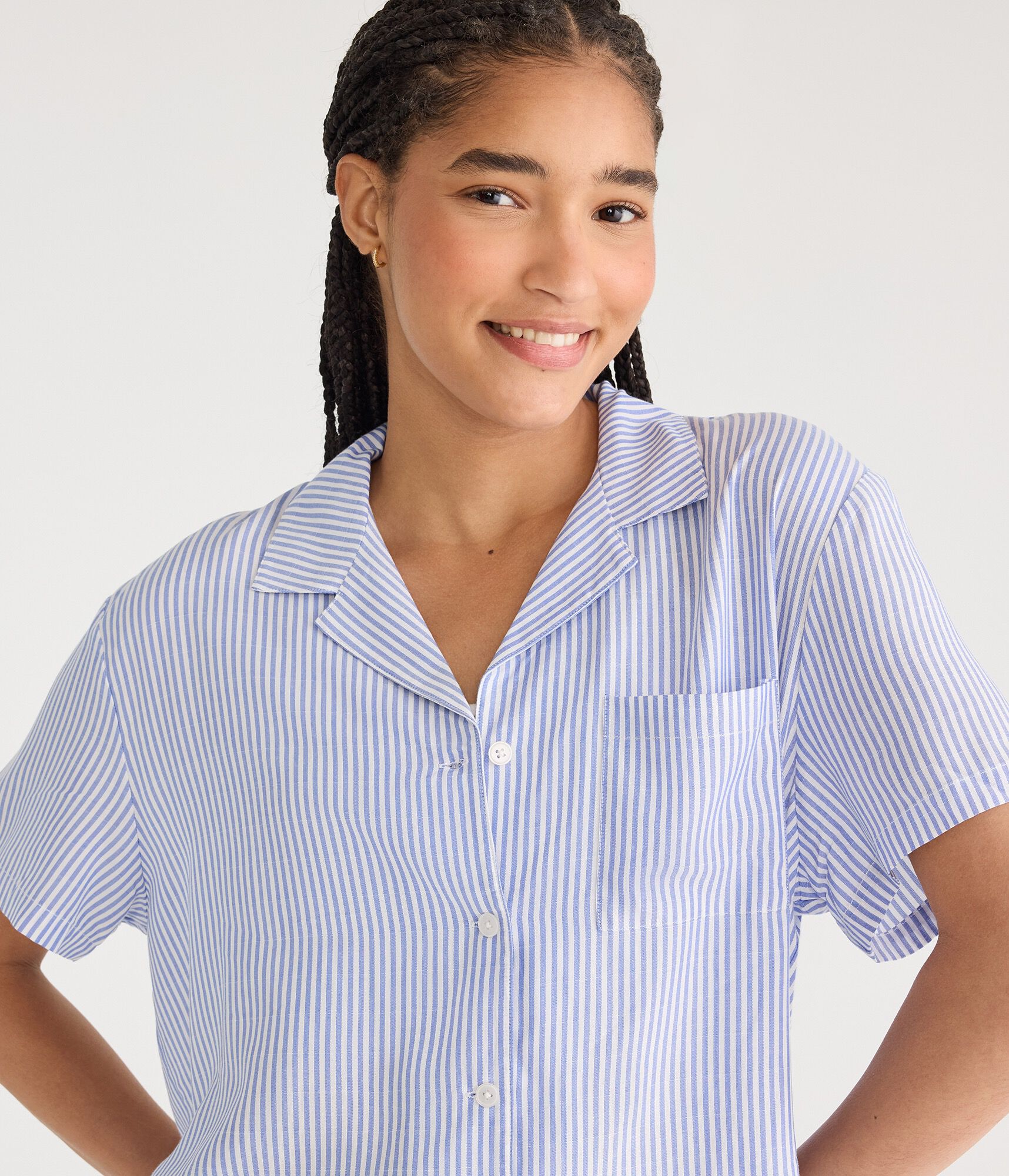 Short Sleeve Vertical Stripe Sleep Shirt
