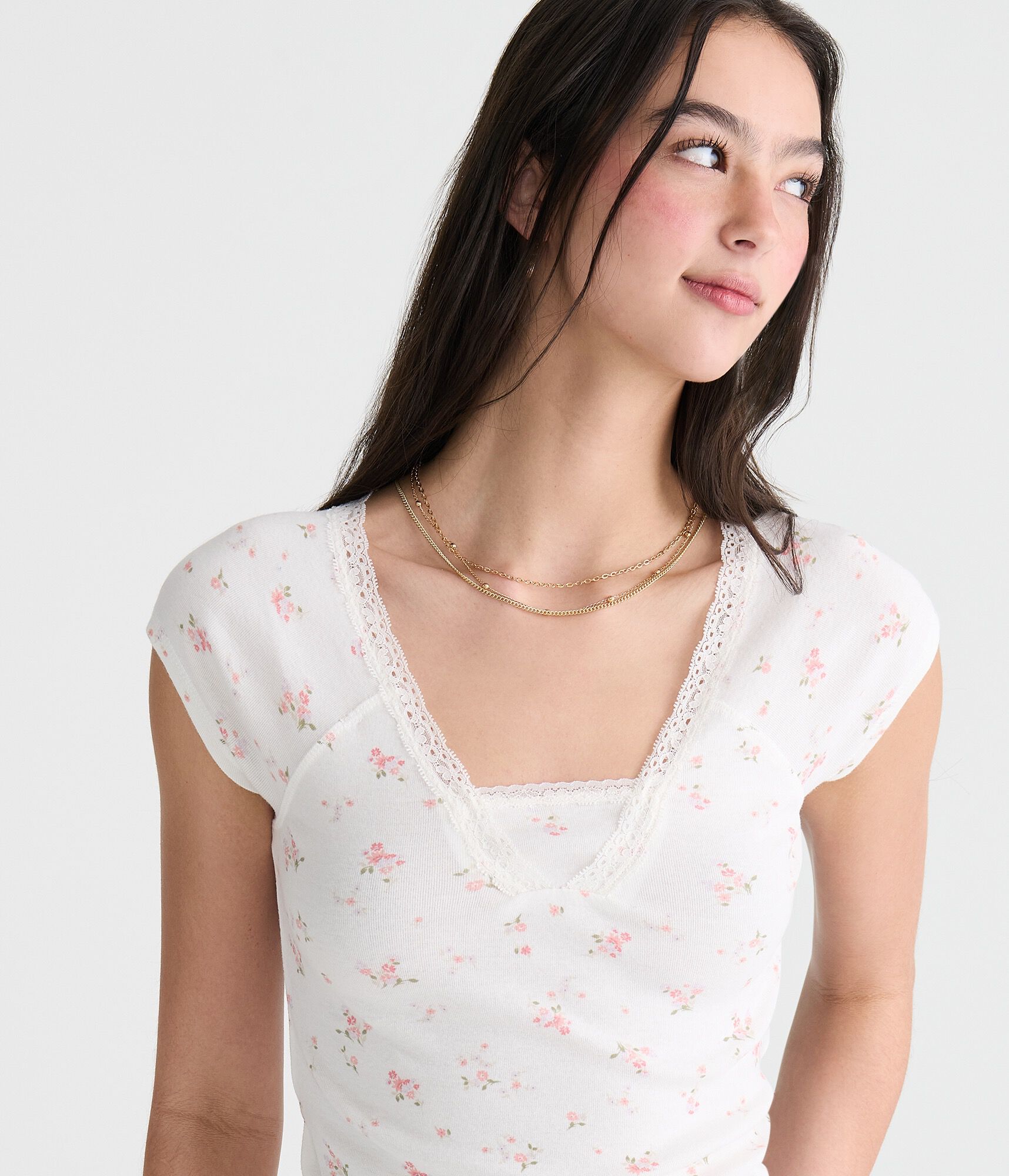 Floral Lace V-Neck Tee
