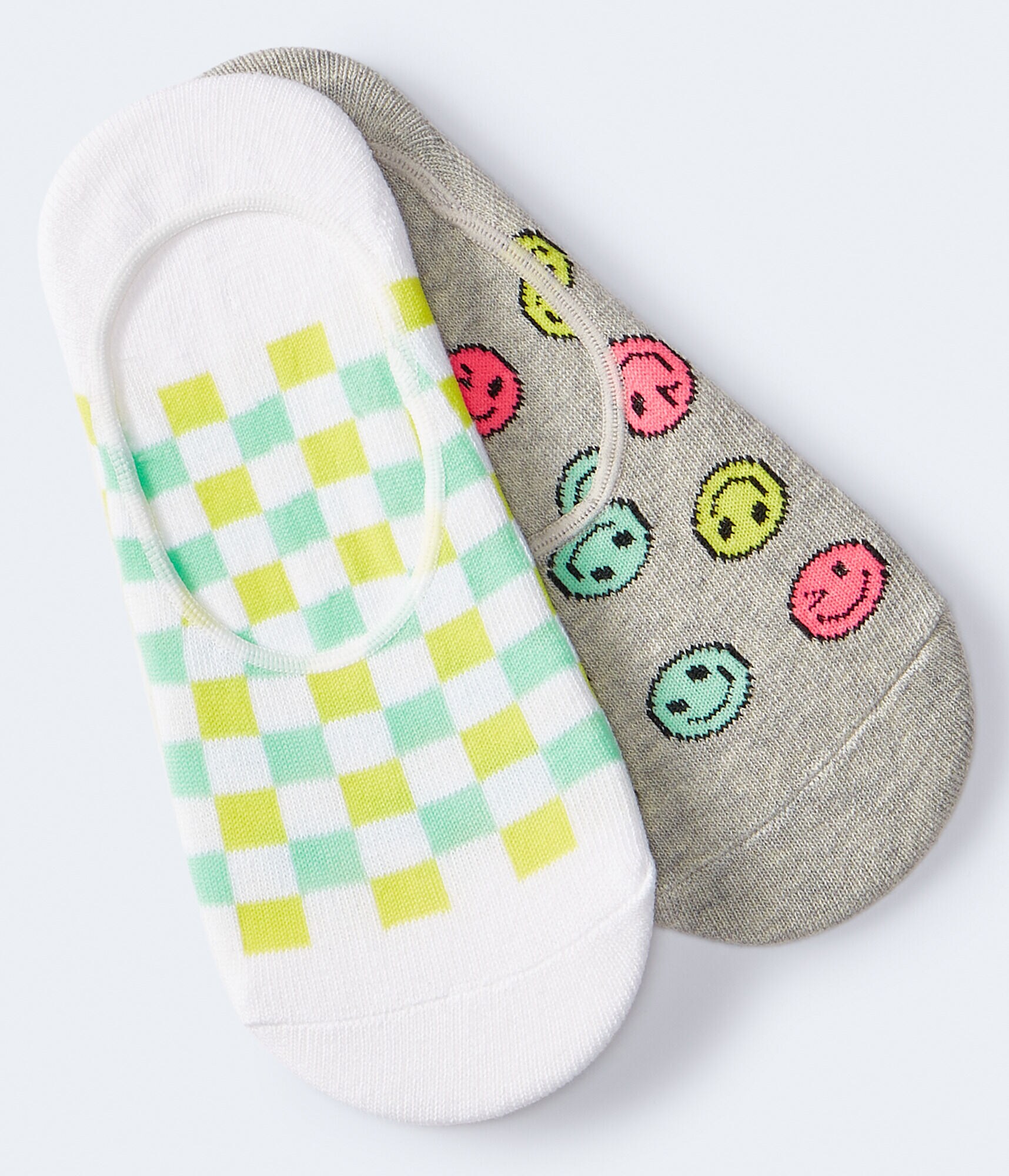 Smiley &amp; Checkerboard No-Show Sock 2-Pack