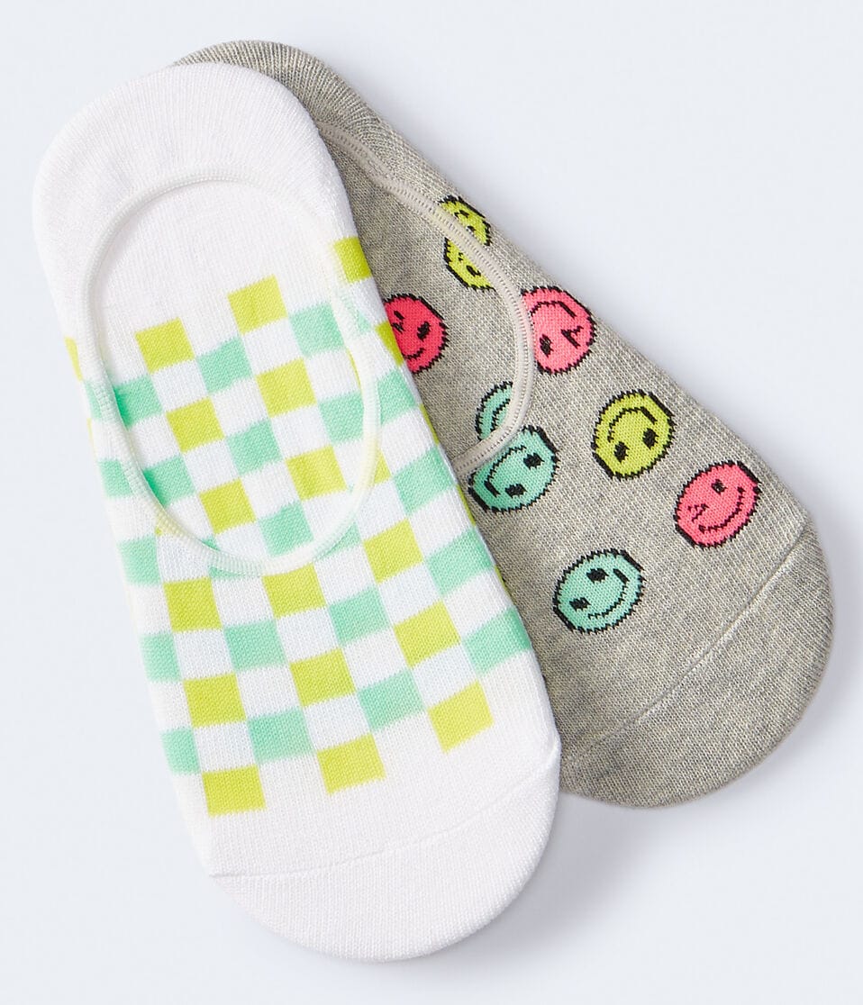 Smiley & Checkerboard No-Show Sock 2-Pack