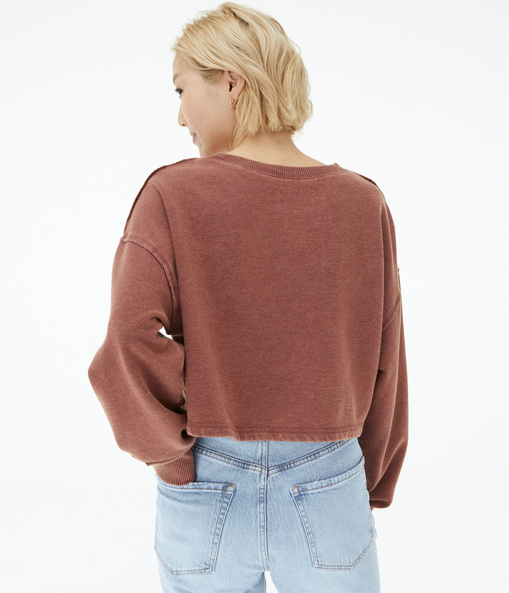 Solid Cropped Crew Sweatshirt***