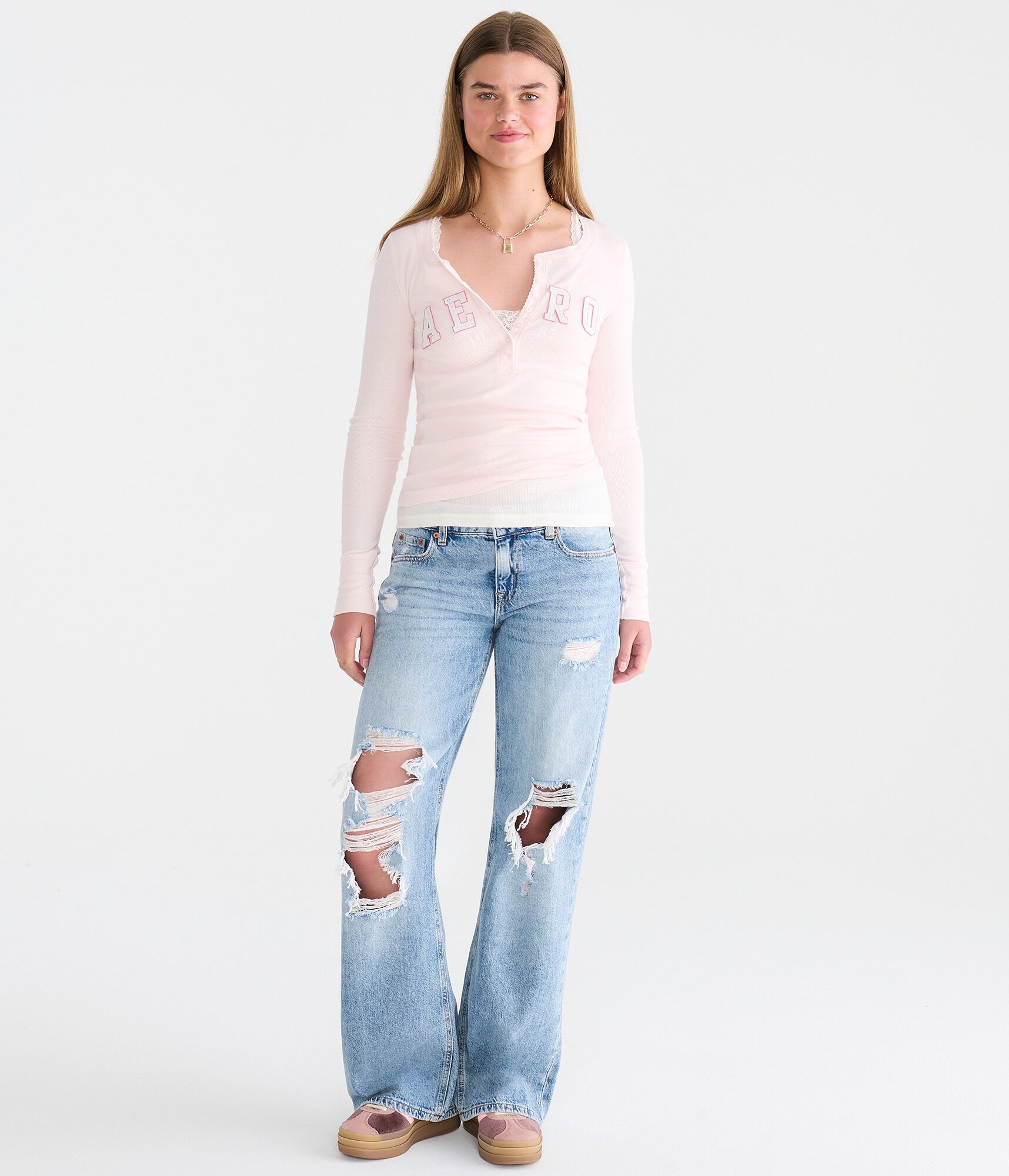 Long Sleeve Rhinestone Logo Henley