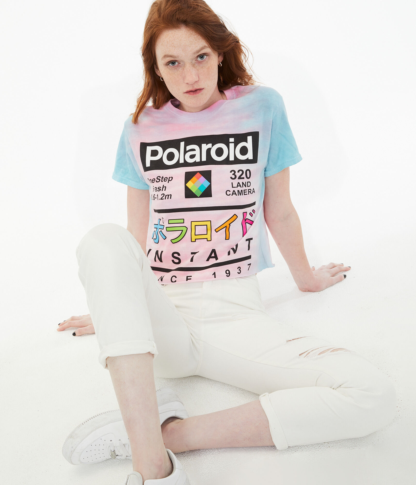 Japanese Polaroid Tie-Dye Cropped Graphic Tee