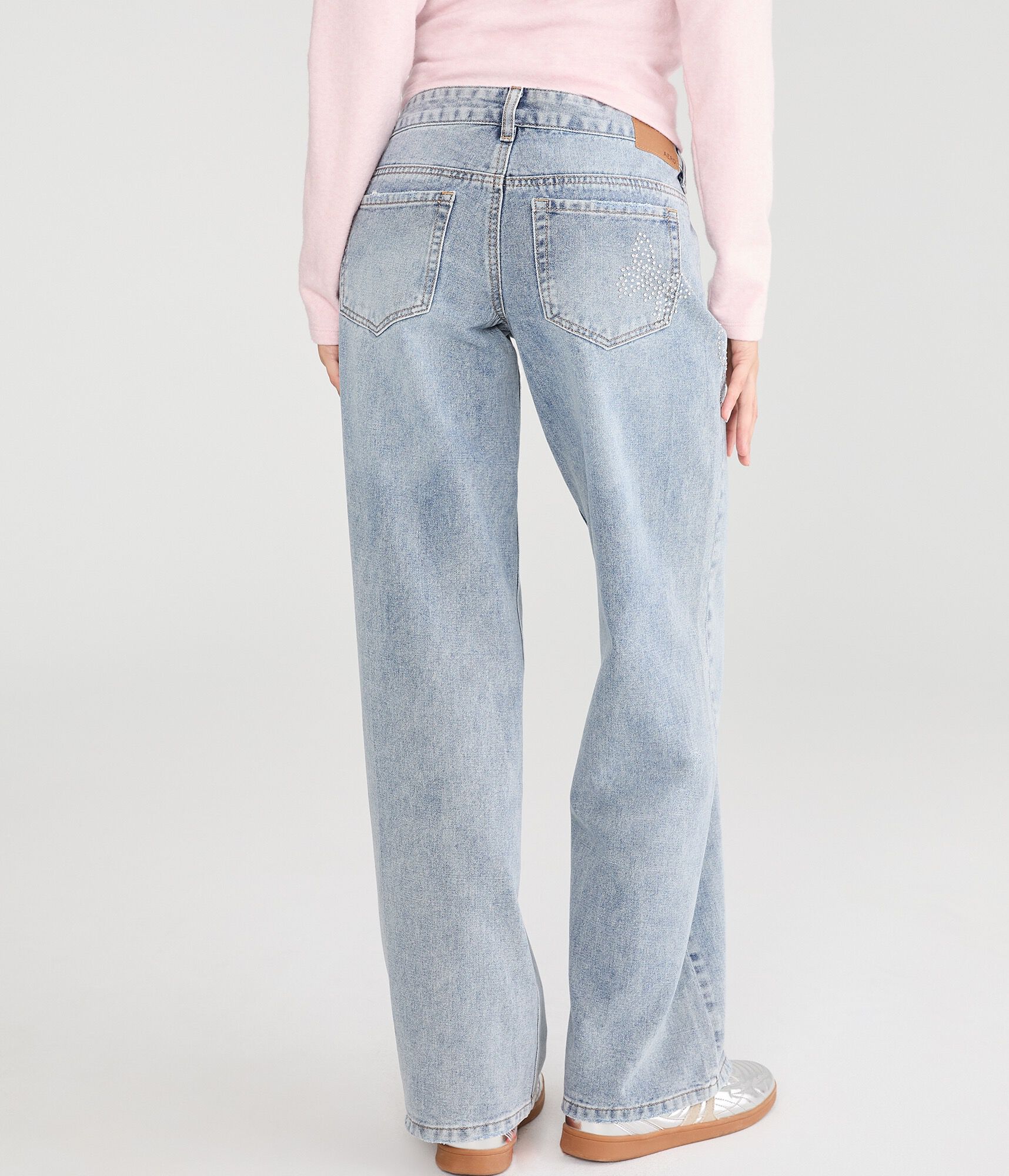 Super Low-Rise Baggy Wide Leg Rhinestone Butterfly Jean