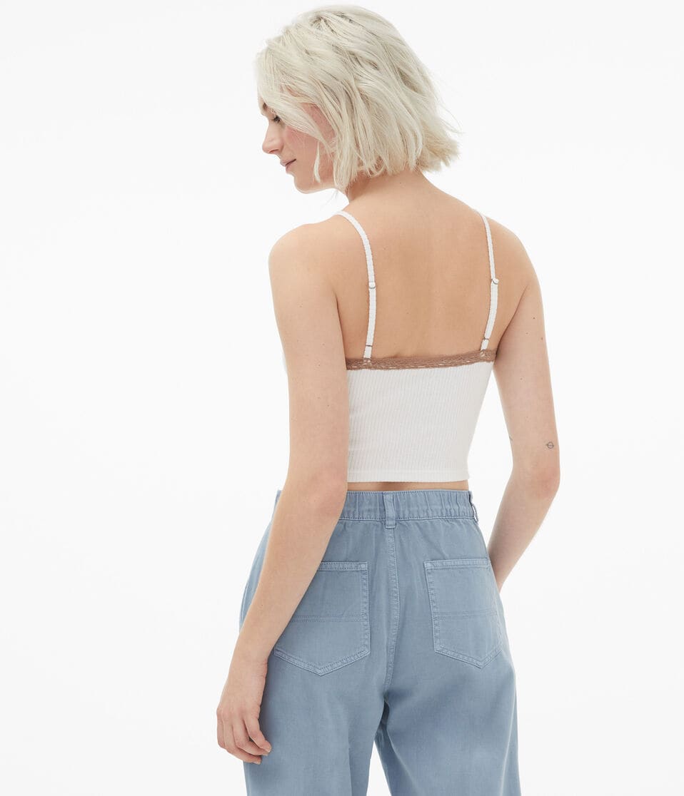 Crisscross Lace-Trim Cropped Cami