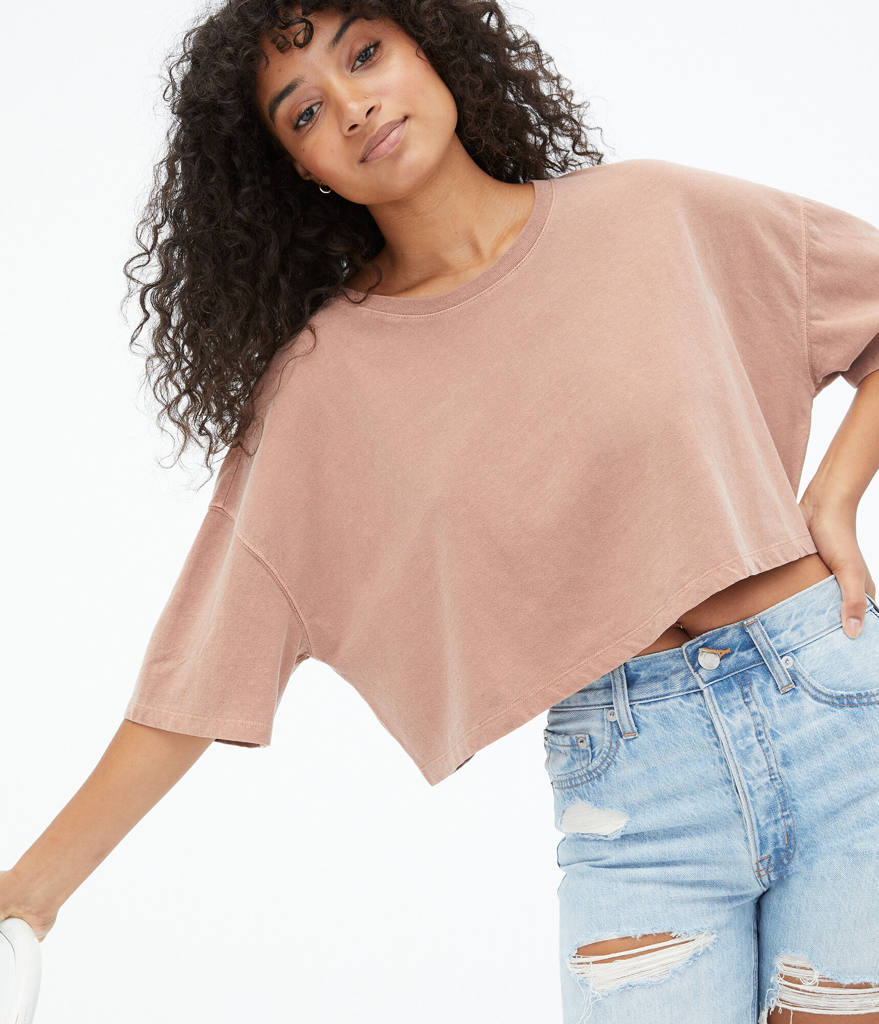 Washed Cropped Boyfriend Crew Tee