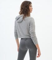 Fuzzy Ribbed Dolman Pullover Hoodie