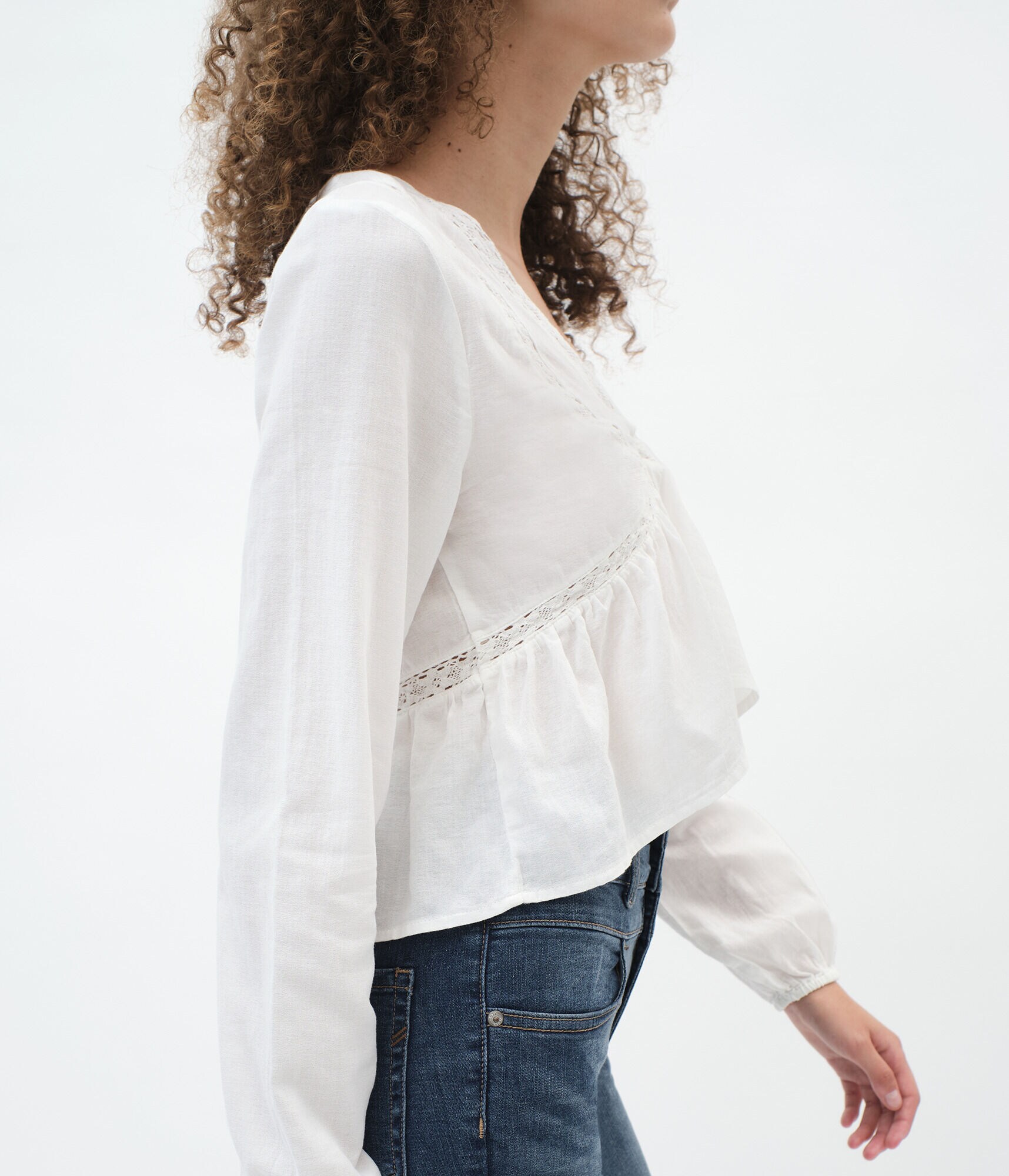 Long Sleeve Embroidered V-Neck Babydoll Top