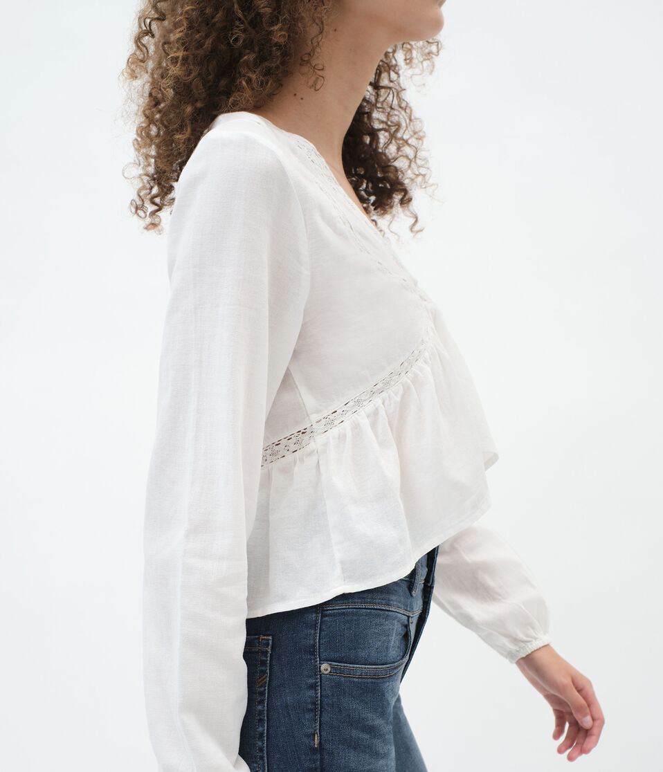 Long Sleeve Embroidered V-Neck Babydoll Top