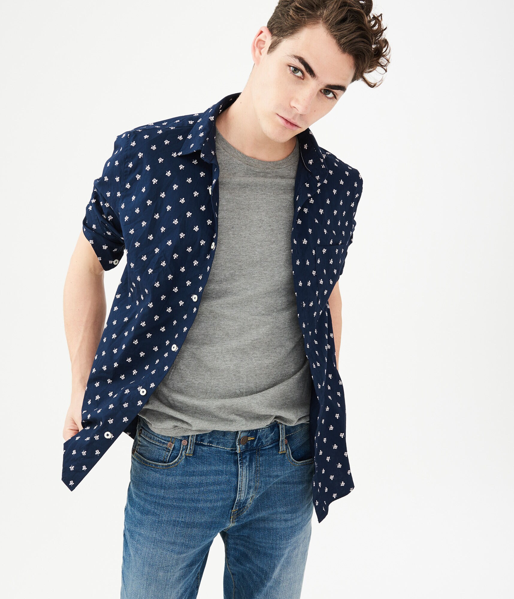 Long Sleeve Flower Print Woven Shirt