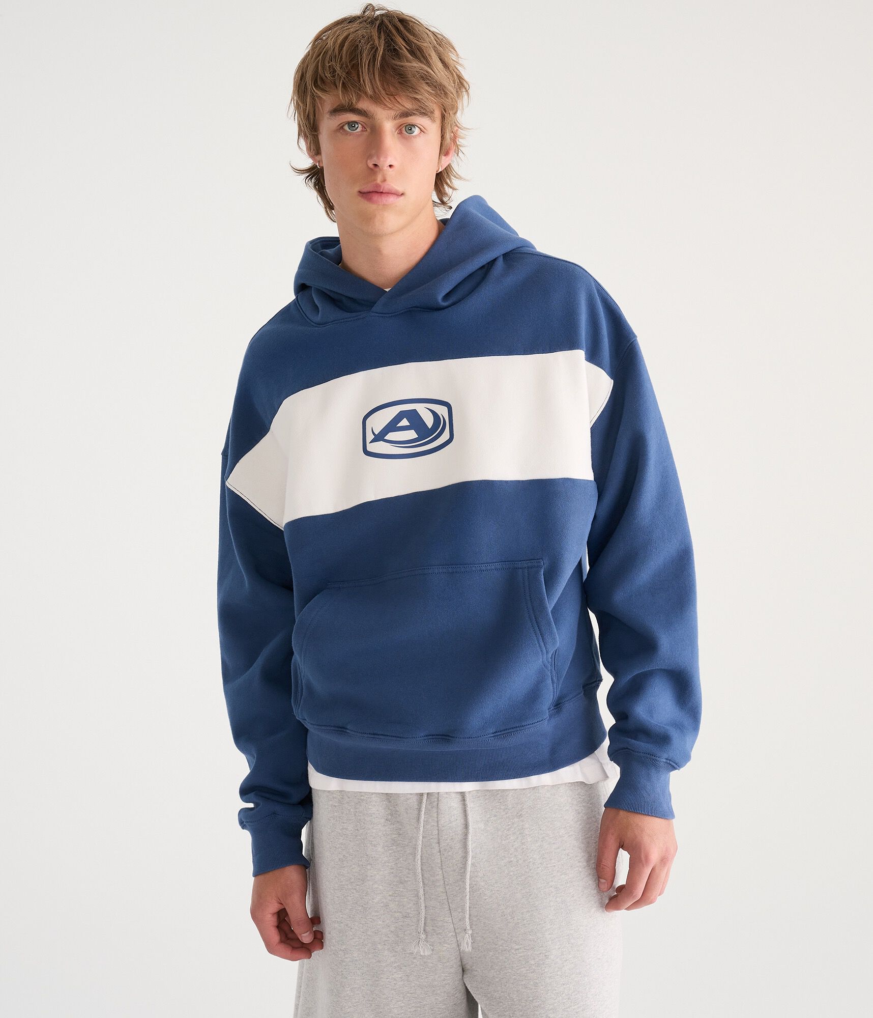 Cloud Soft Letter Logo Colorblock Boxy Pullover Hoodie