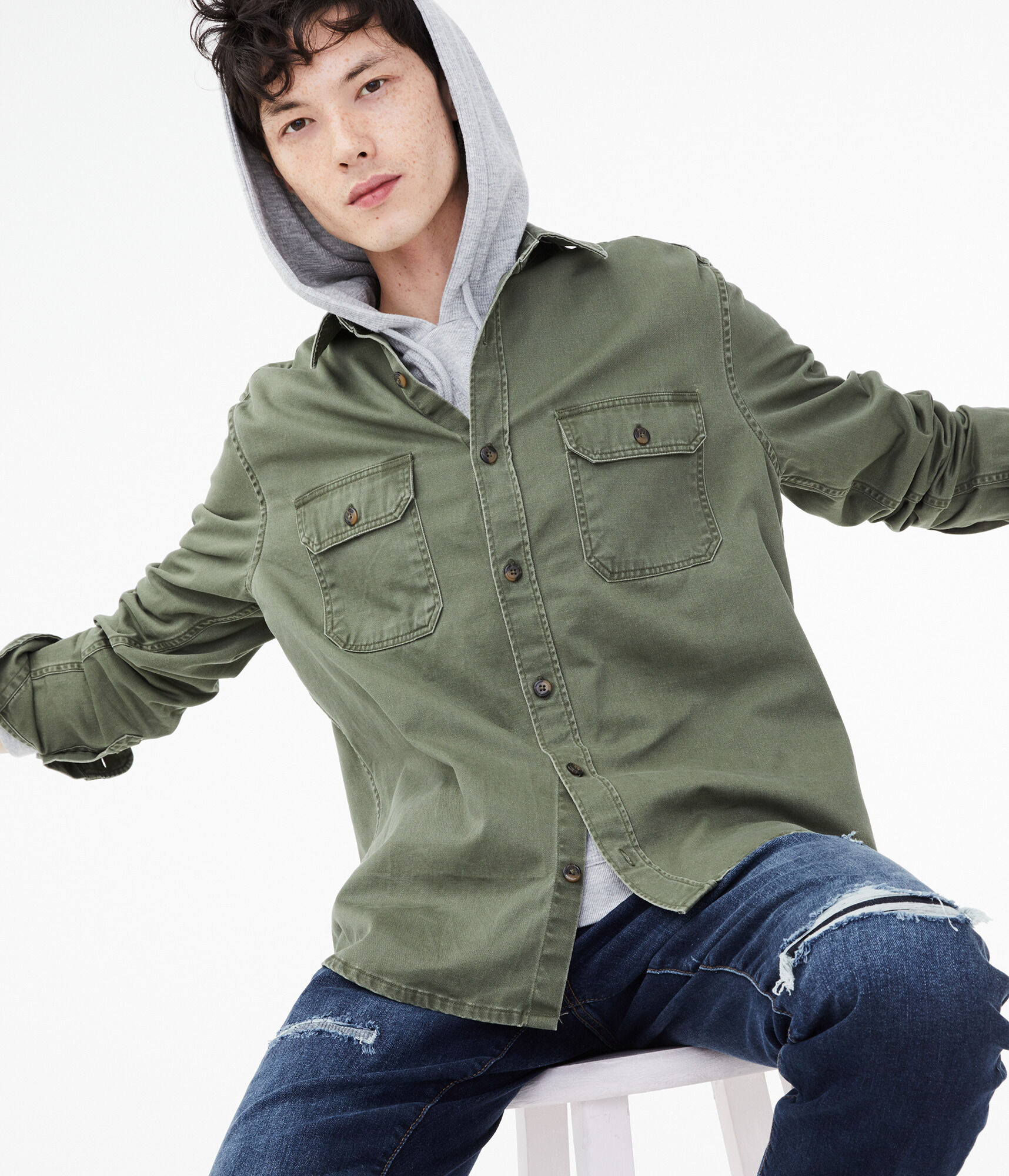 Long Sleeve Workwear Button-Down Shirt***