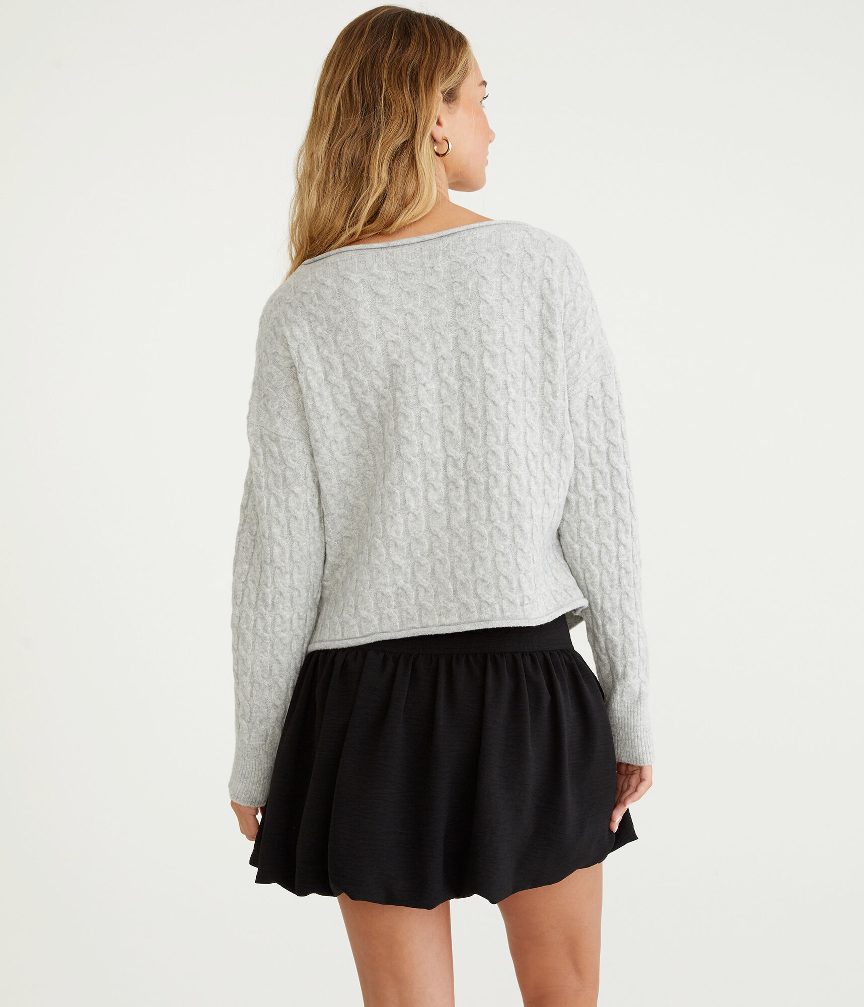 Cable Cropped Boat-Neck Sweater