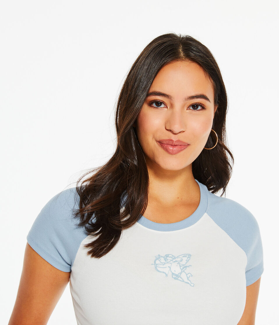 Seriously Soft Angel Cropped Raglan Baby Tee