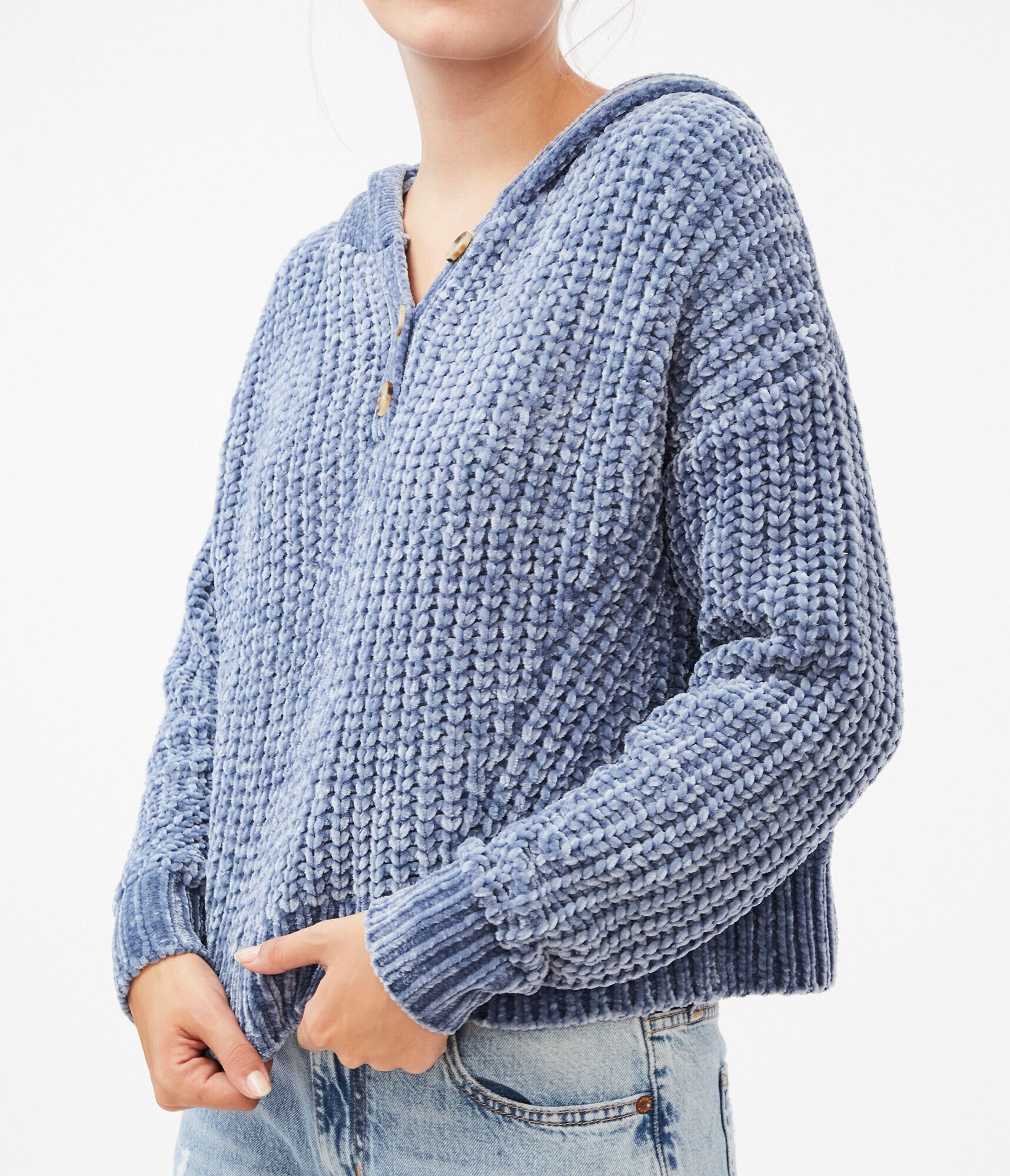 Chenille Henley Pullover Hoodie