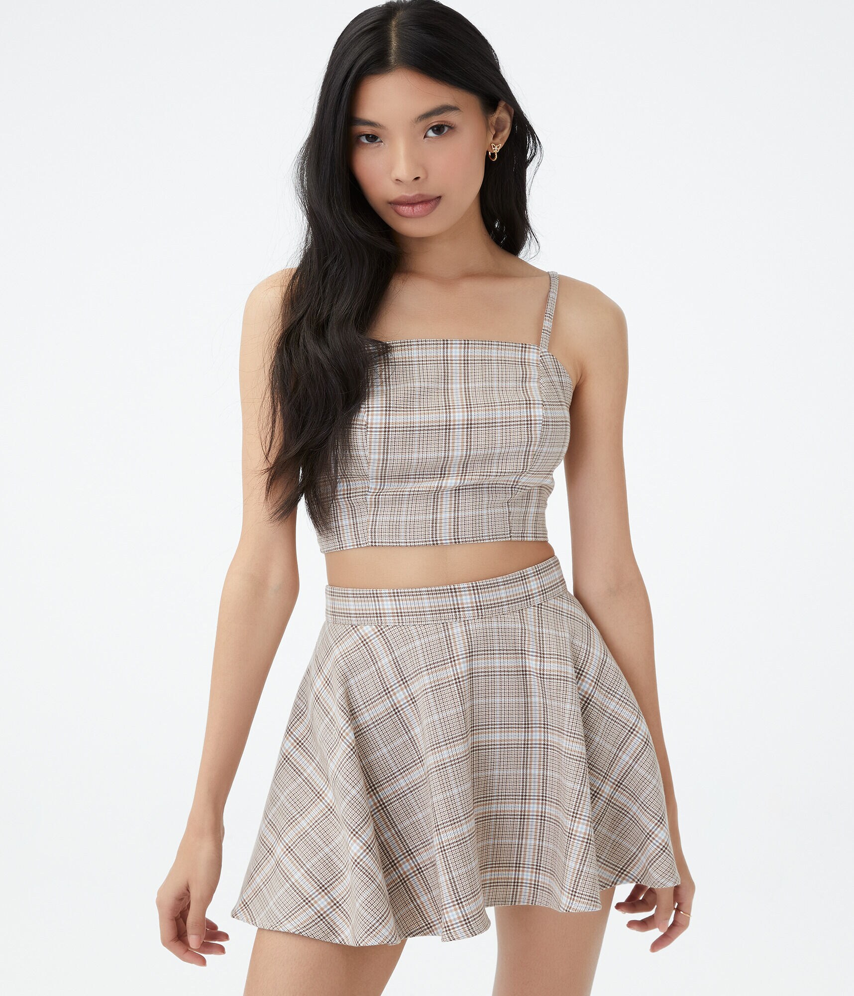 Plaid Square-Neck Crop Top