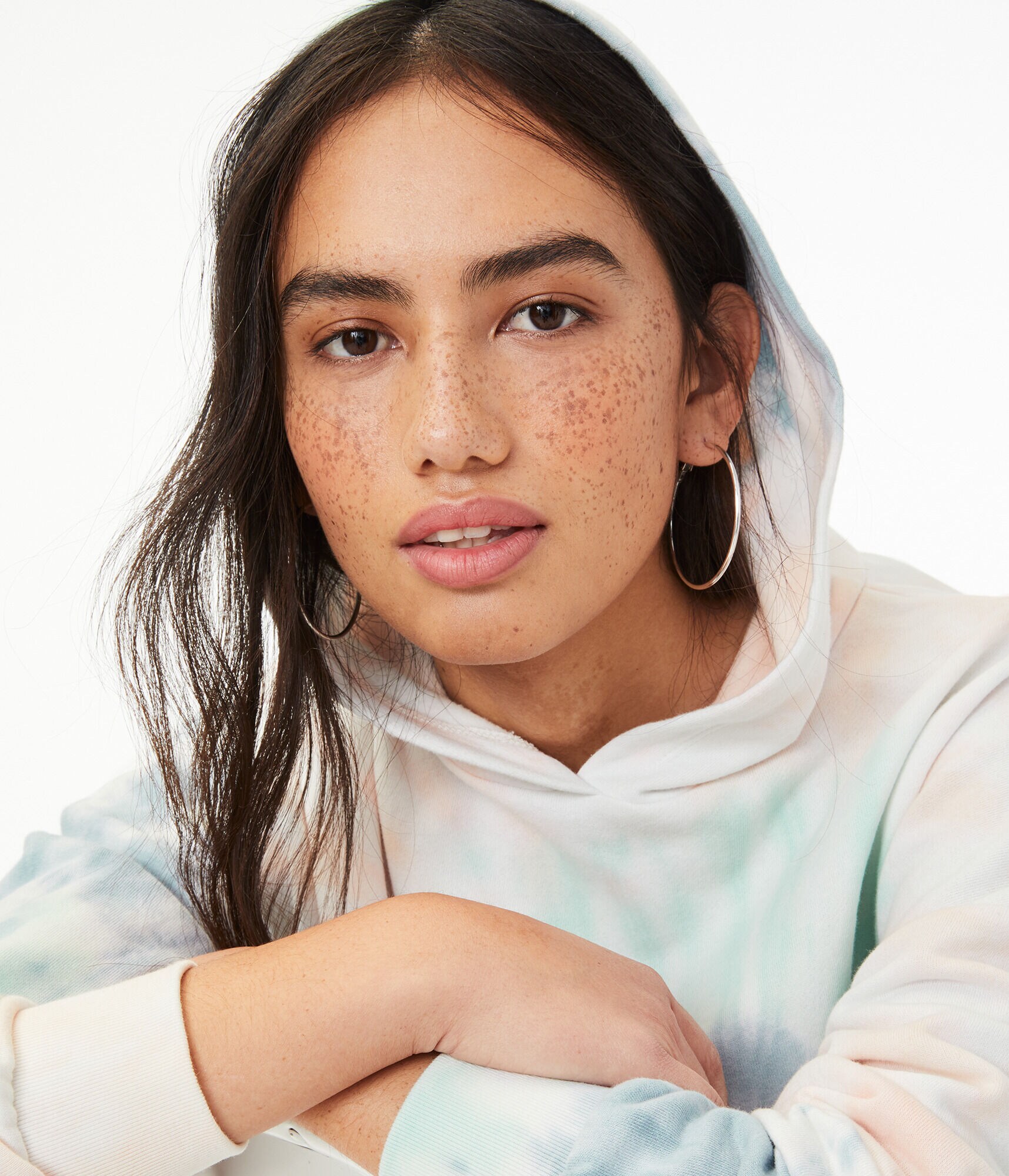 Tie-Dye Cinched Cropped Pullover Hoodie