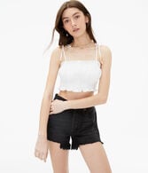 Smocked Button-Front Cropped Tie Tank