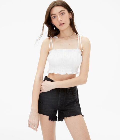 Smocked Button-Front Cropped Tie Tank Smocked Button-Front Cropped Tie Tank