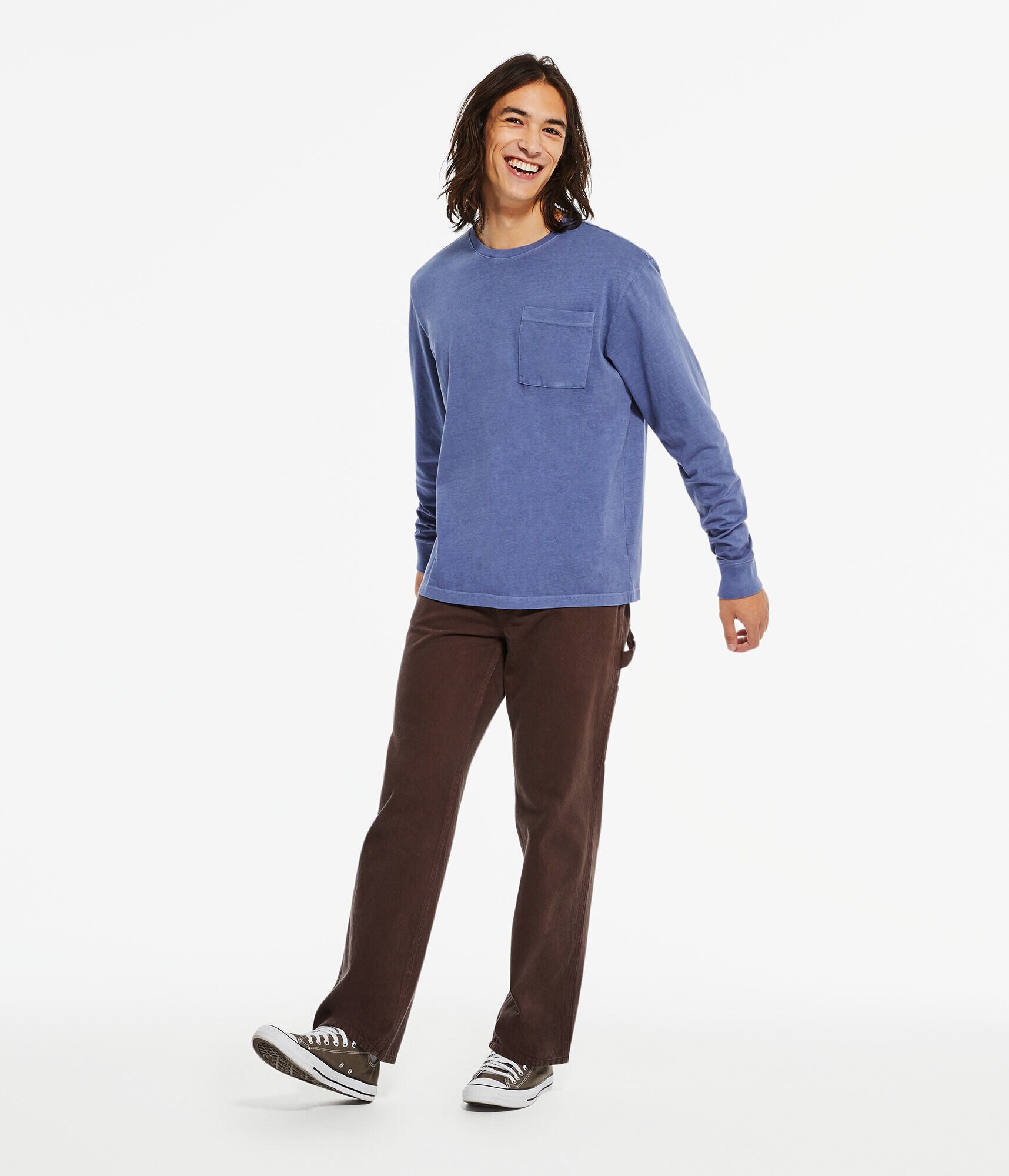 Long Sleeve Washed Pocket Crew Tee