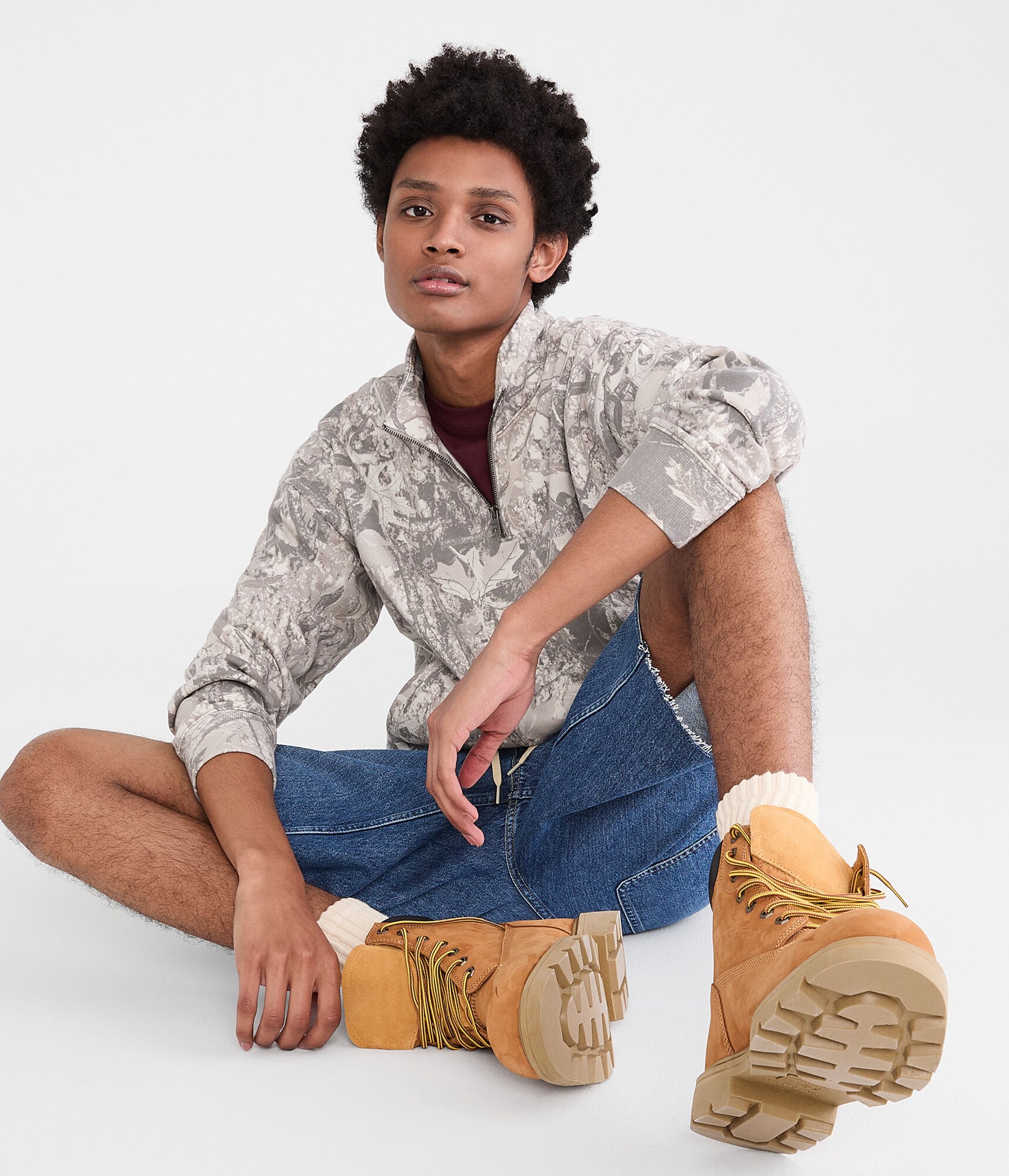 Forest Camo Boxy Quarter-Zip Sweatshirt