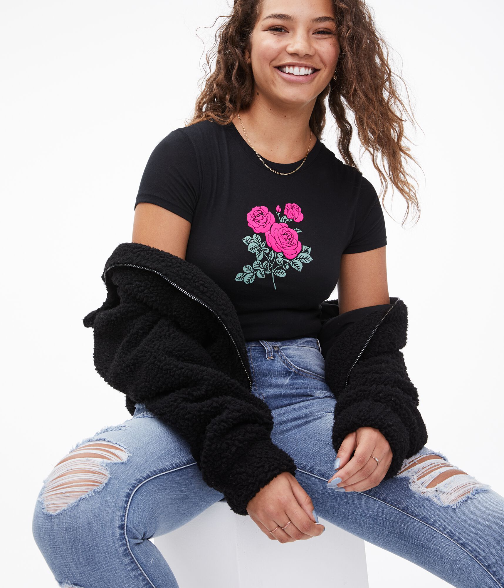 Flocked Roses Graphic Tee
