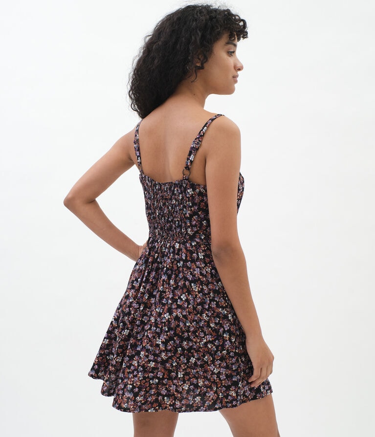 Floral Button-Front Sweetheart Mini Dress