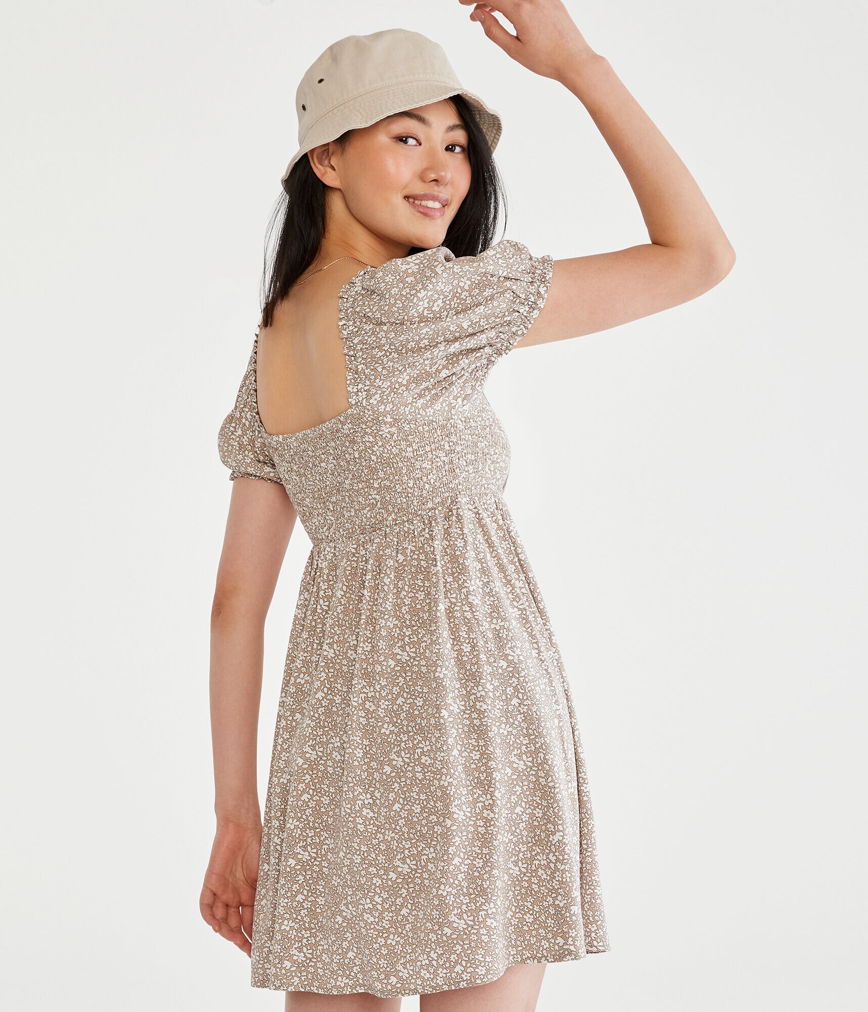 Floral Square-Neck Smocked Mini Dress