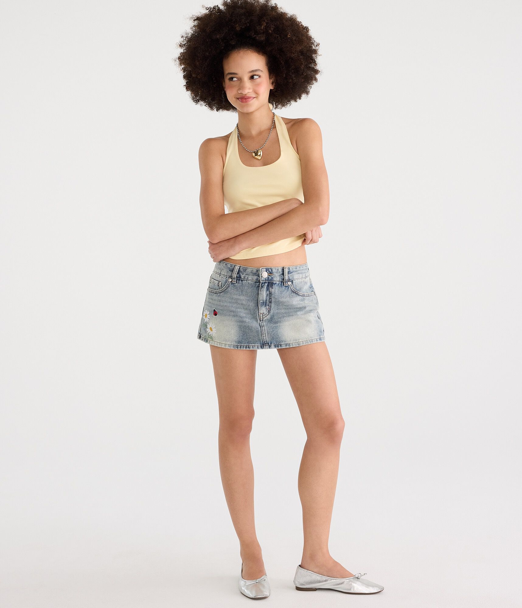 Daisy &amp; Ladybug Super Low-Rise Denim Mini Skirt