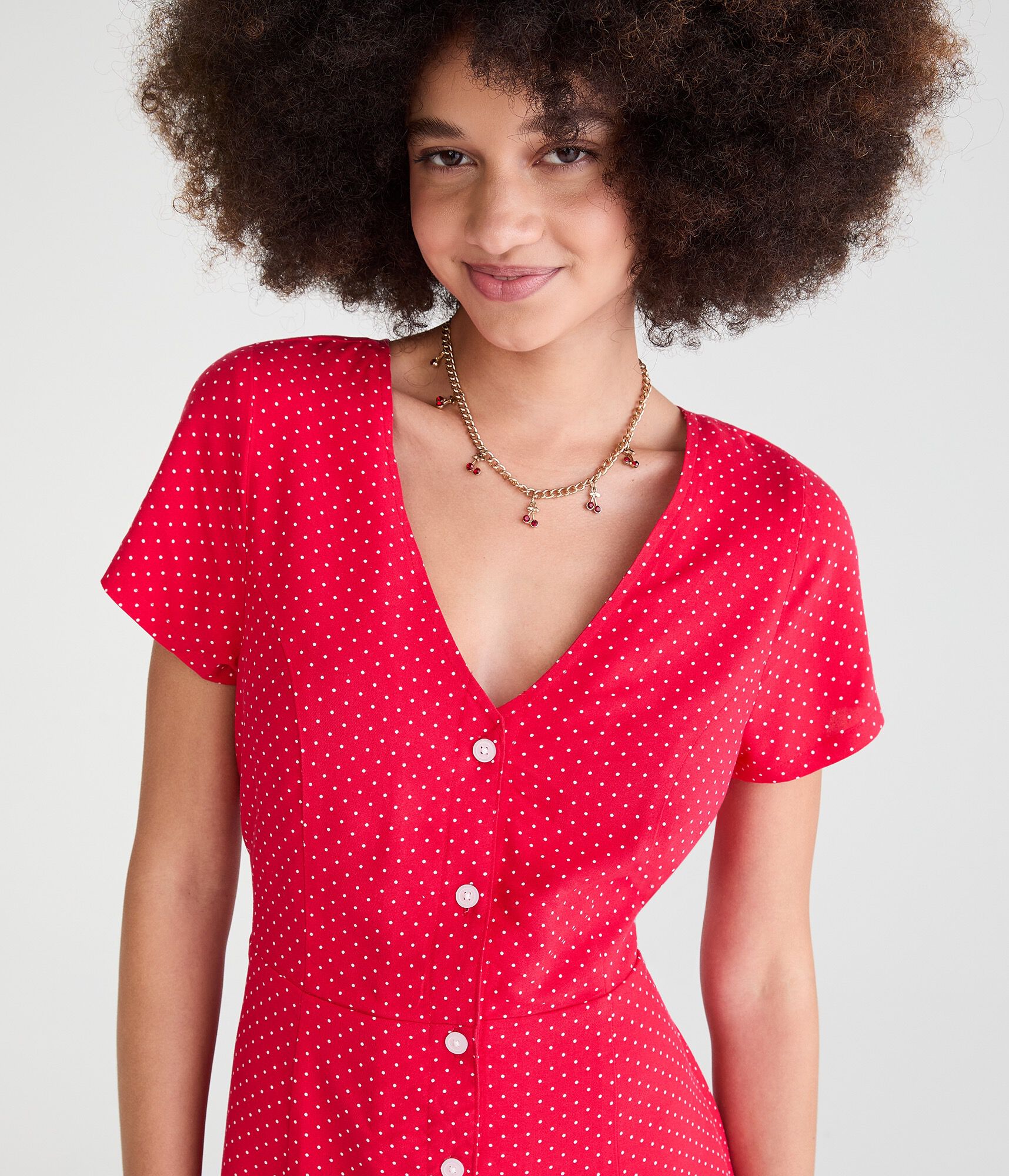 Printed V-Neck Buttoned A-Line Dress