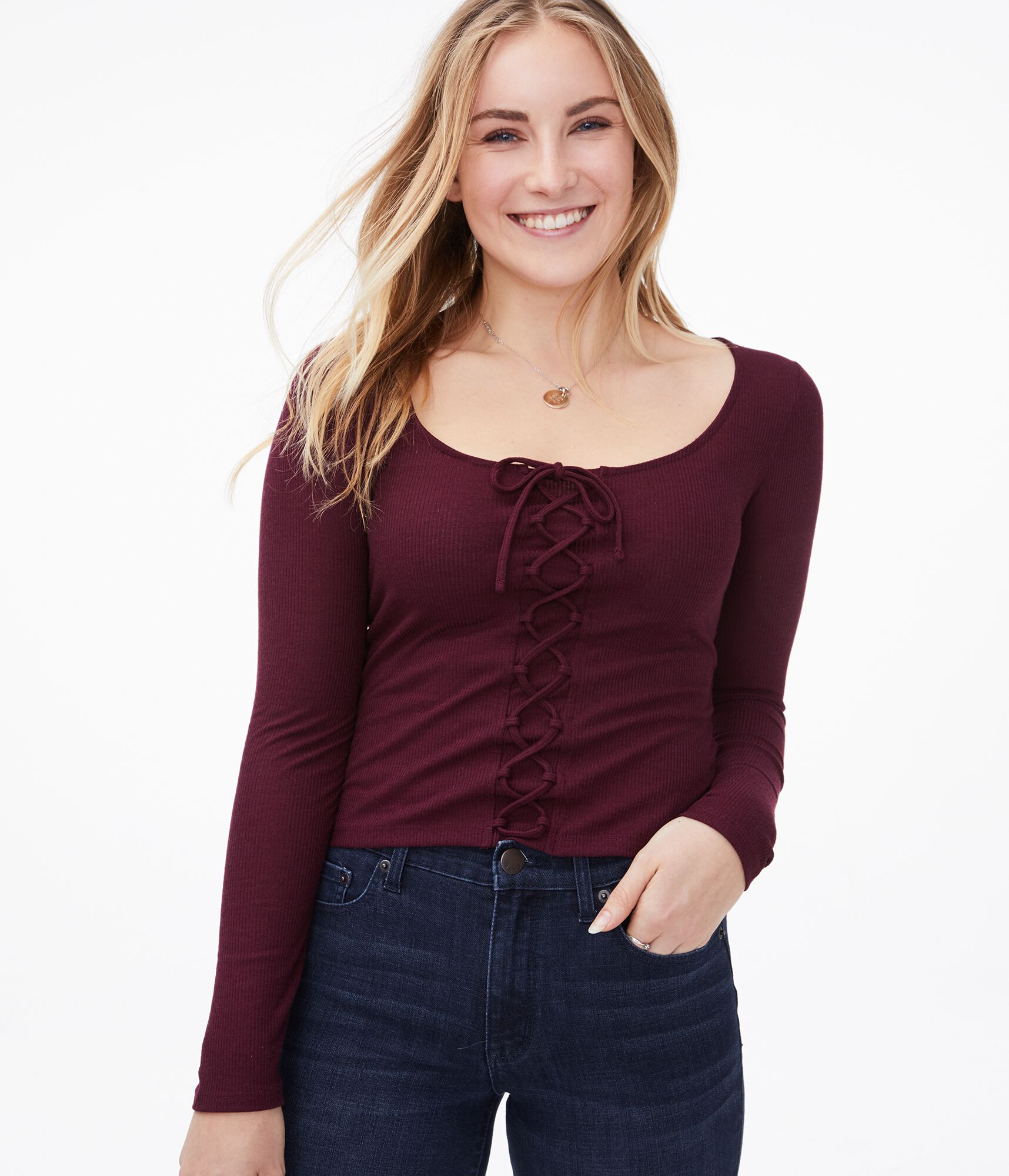 Long Sleeve Lace-Up Bodycon Top