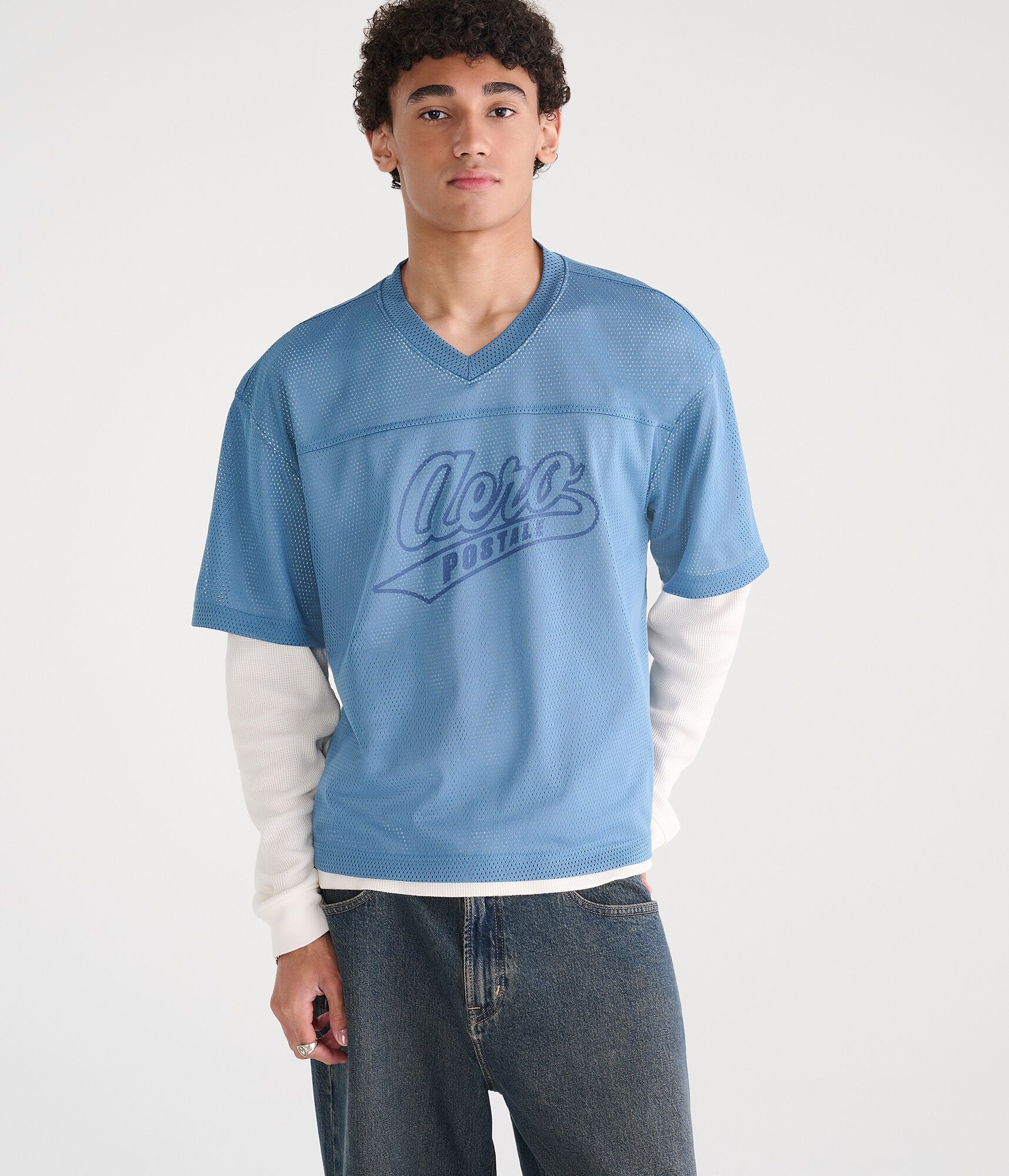 Long Sleeve Aero Logo Boxy Mesh Jersey 2-Fer Tee