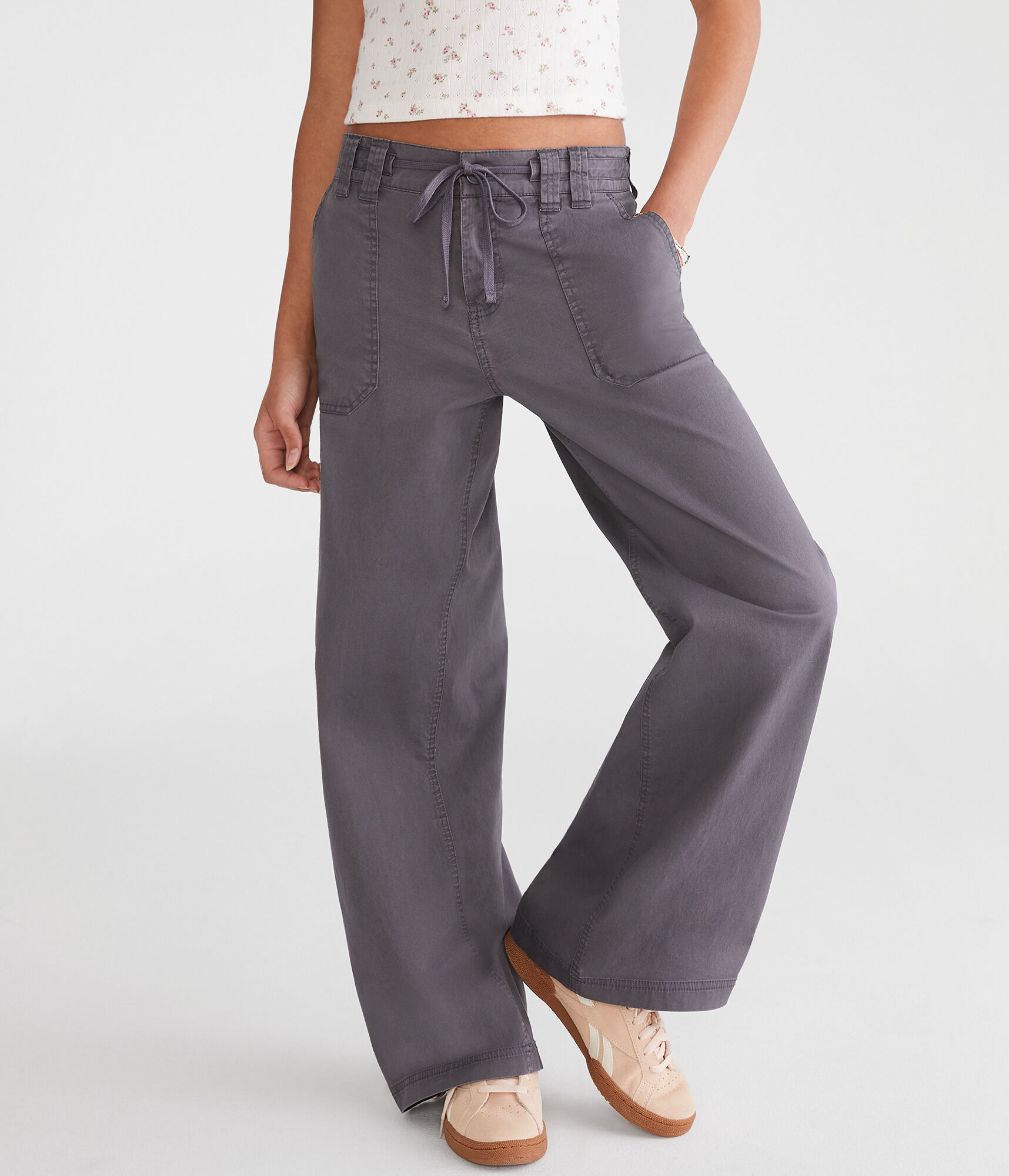 Low-Rise Twill Wide Leg Pants