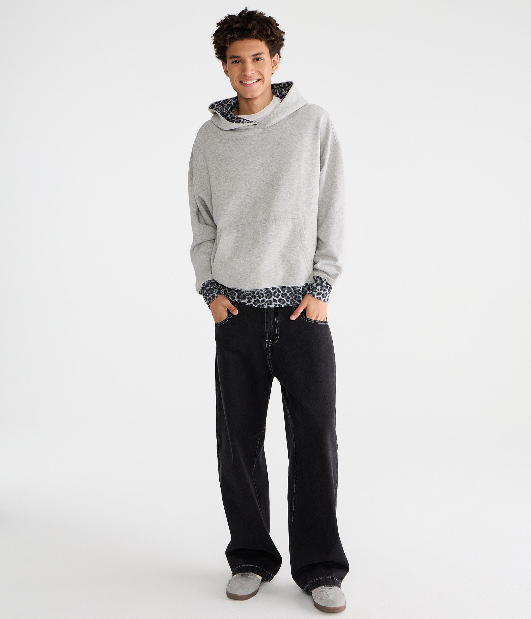 Cloud Soft Leopard Print-Trim Pullover Hoodie
